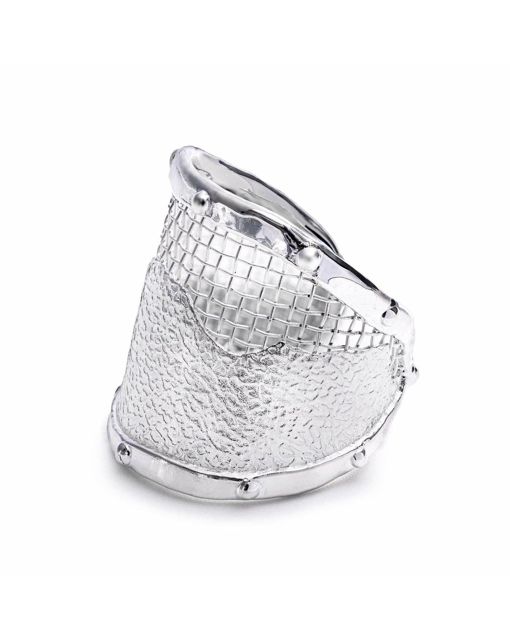 German Kabirski White Pallium Urban Open Band Siliver Ring With Titanium Mesh