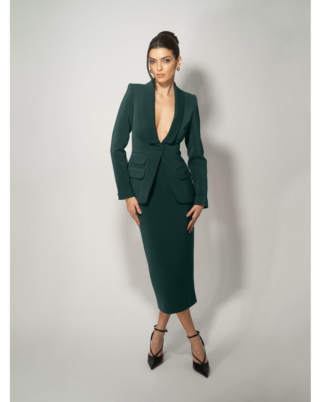 Tia Dorraine Green Vision Tailored Blazer & Skirt Suit