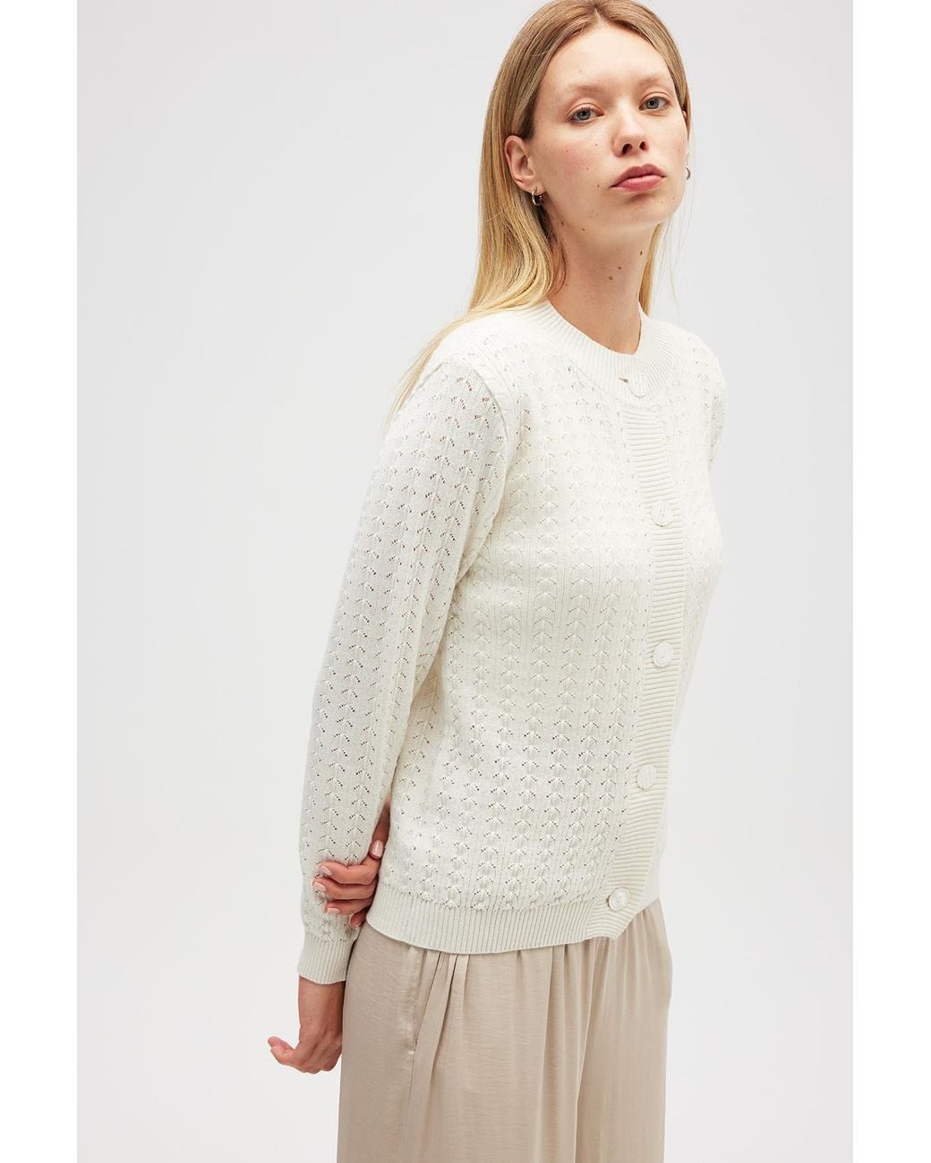 Peraluna White Zoey Embossed Knit Cardigan