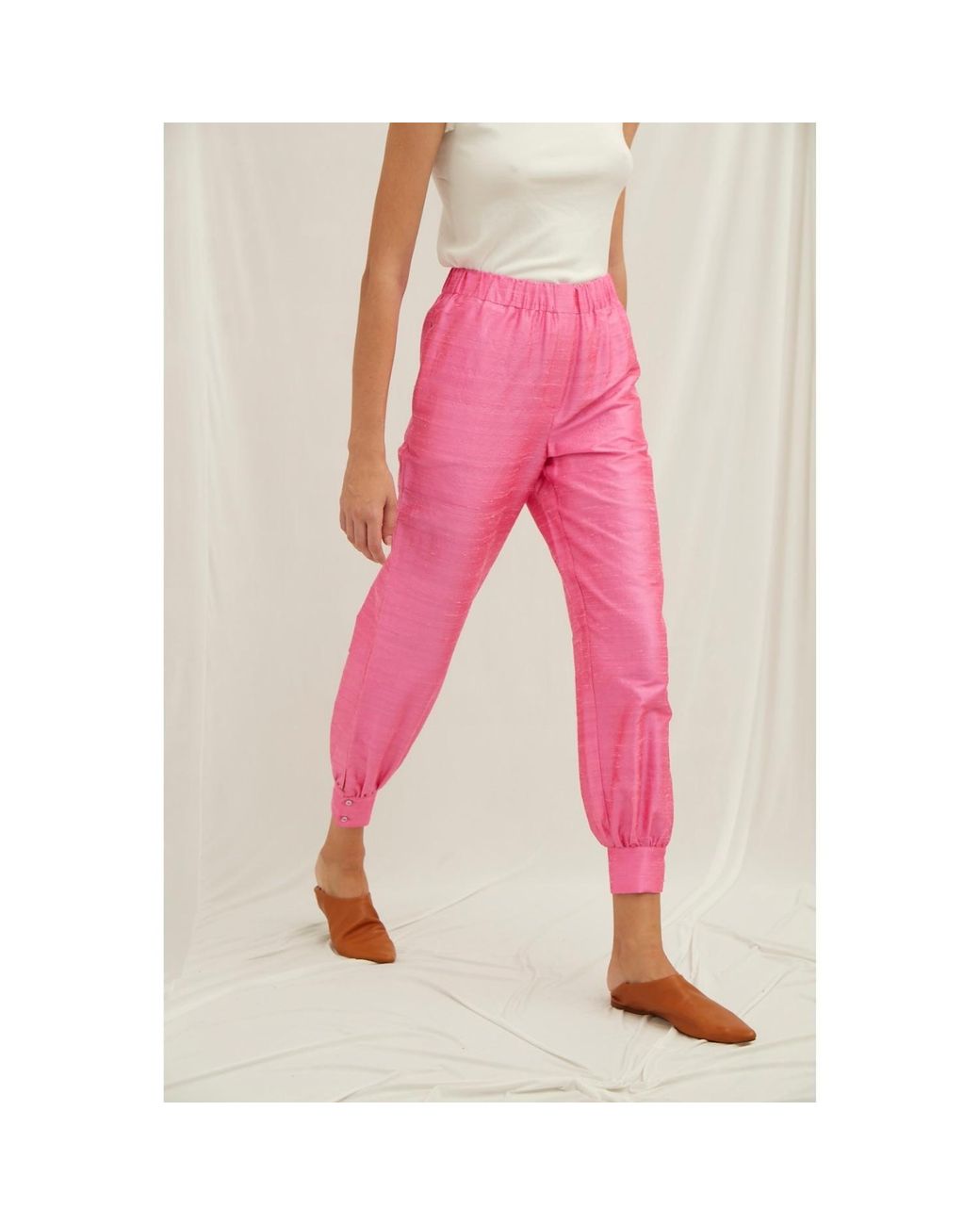 NAZLI CEREN Pink Lauret Silk Pants