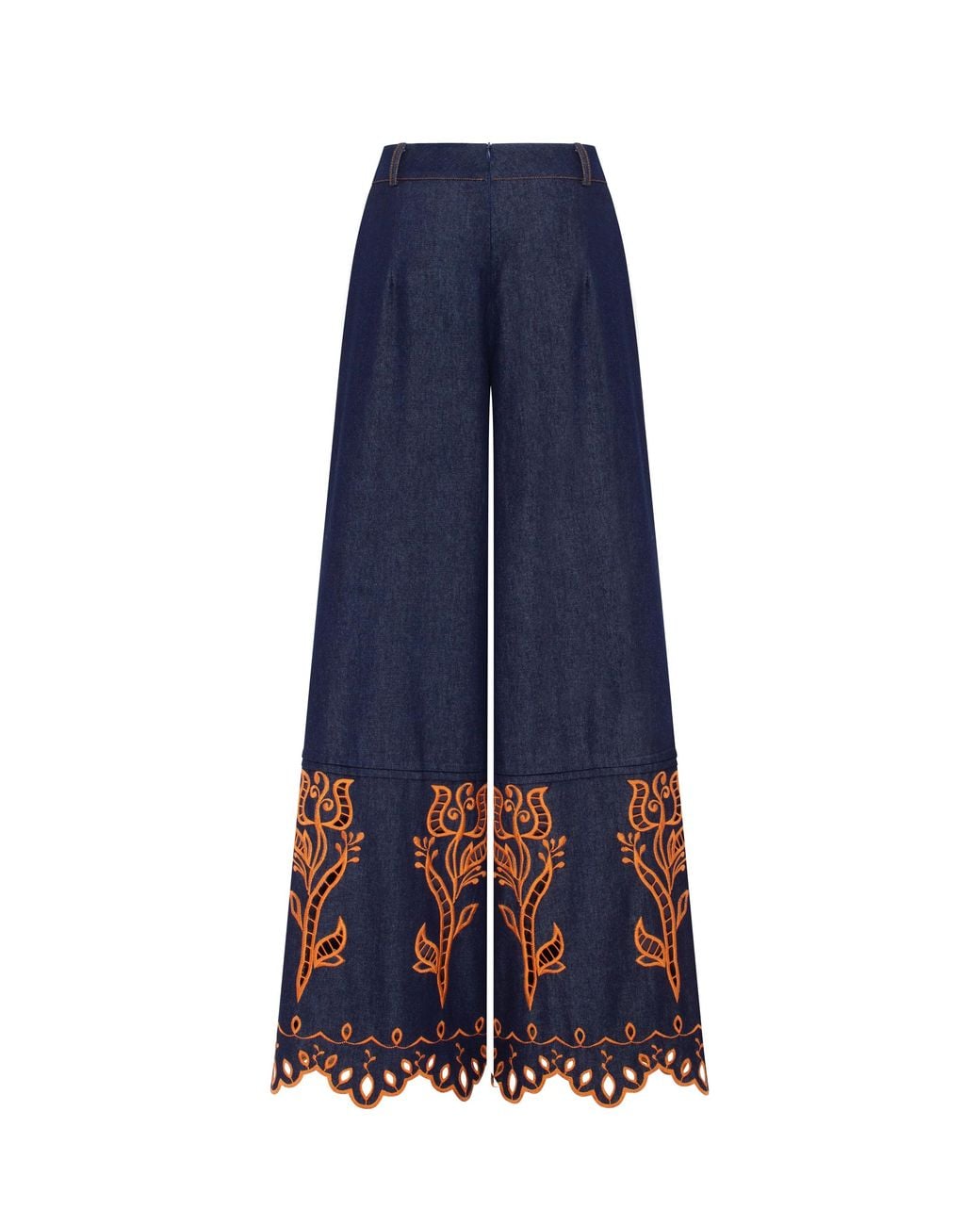 Annabo Blue Velvet Rose Embroidered Denim Wide-Leg Pants