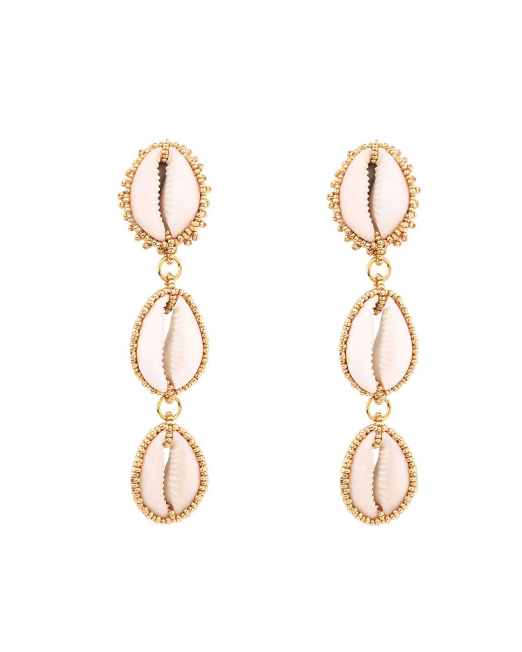 Oana Savu Metallic Sea Shells & Glass Beads Long Statement Earrings