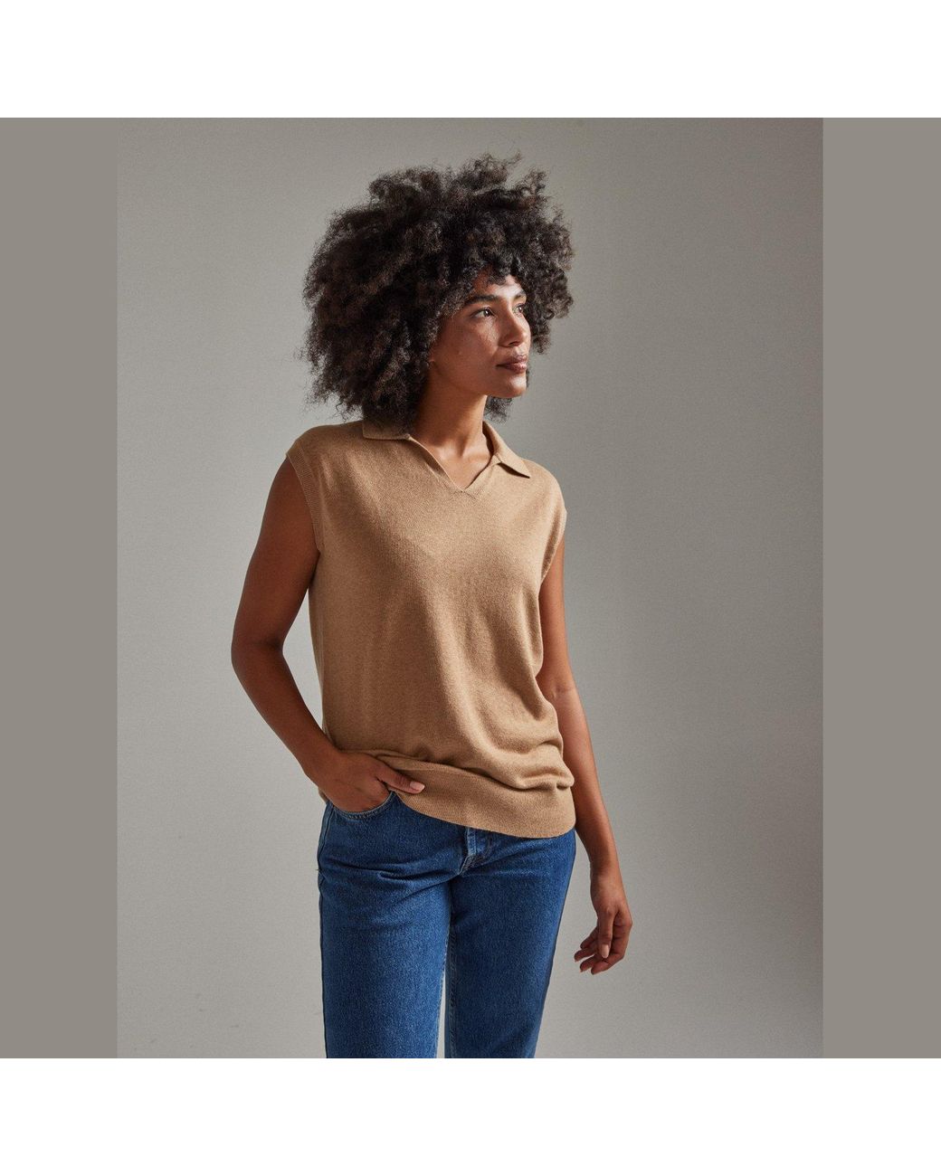 Salts Cashmere Natural Neutrals Polo Collar Tank