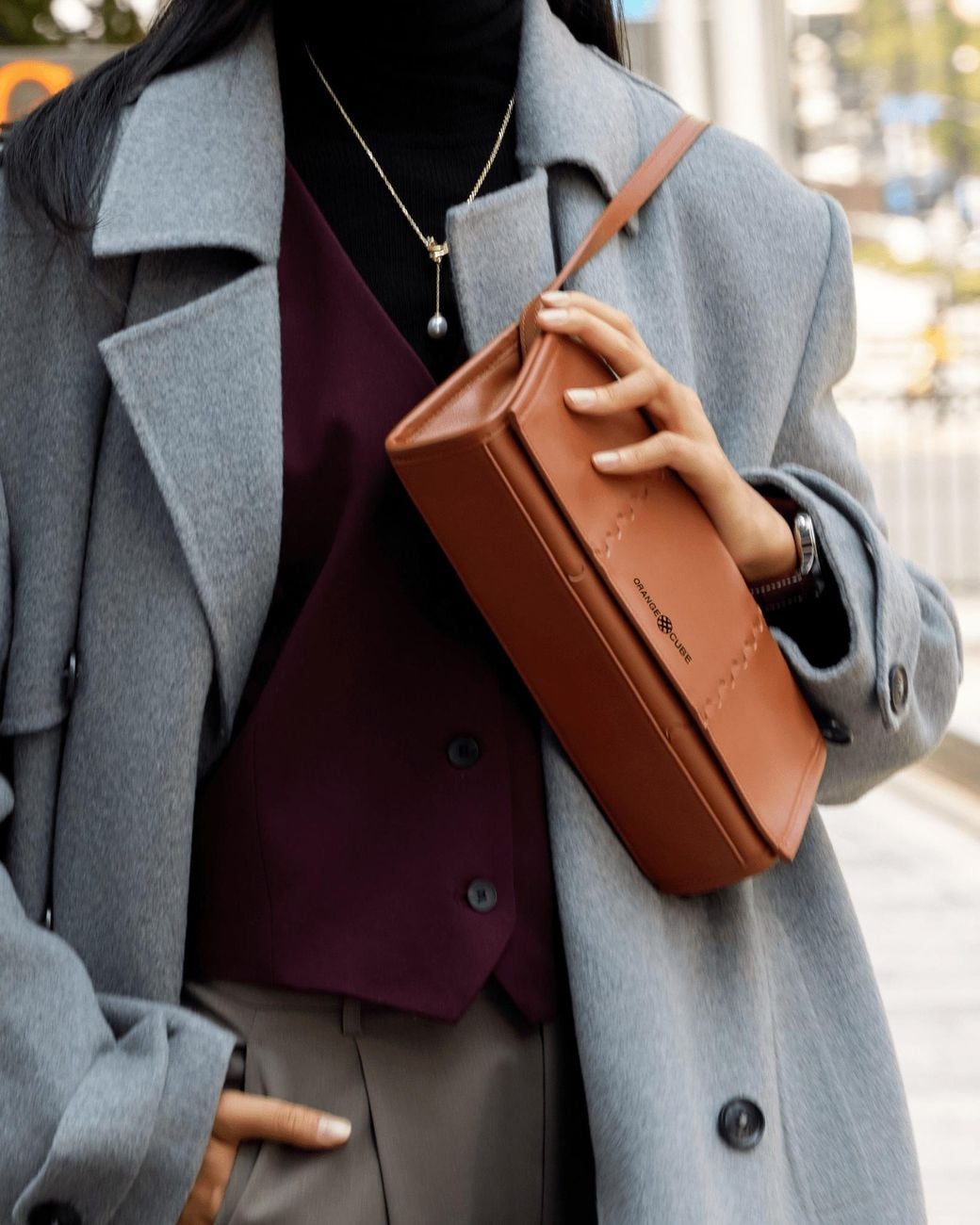 Orange Cube Pink Mosaic Shoulder Bag