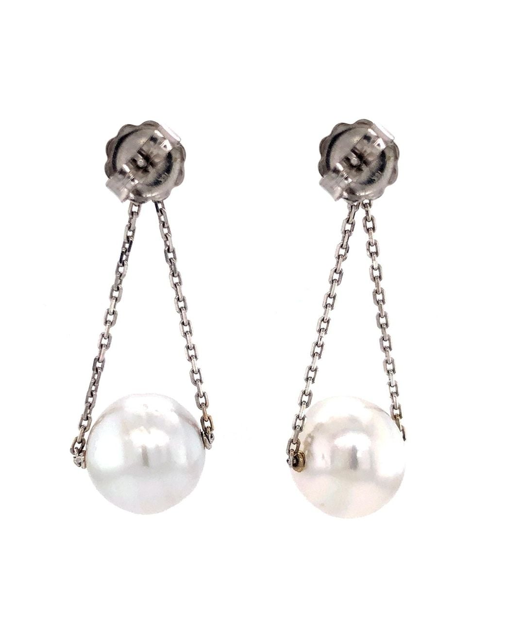 Artisan Green Diamond And Pearl Drop Chain Earrings