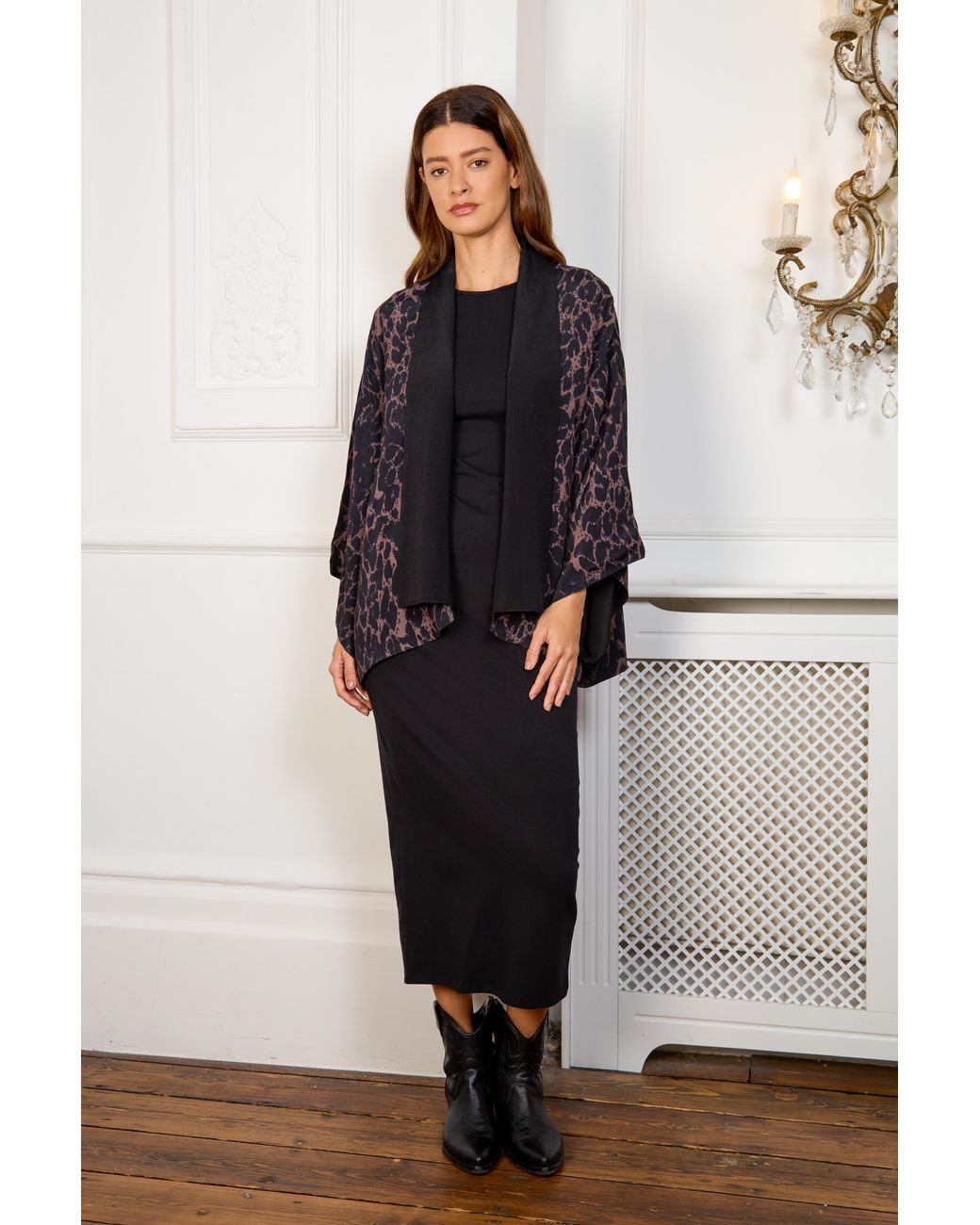 Artemis Muse Black Leopard Print & Reversible Kimono