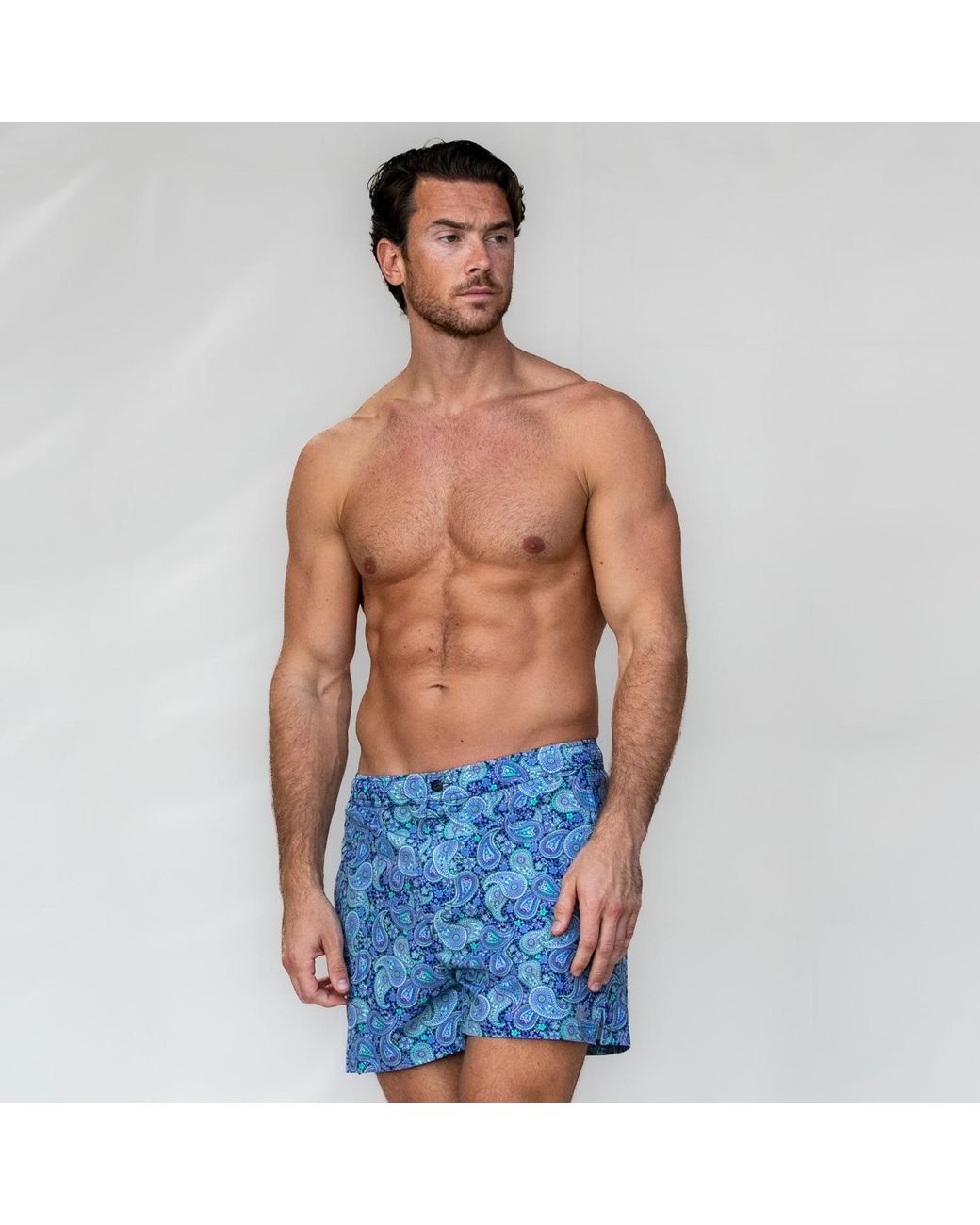 Lords of Harlech Blue Quack Pow Paisley Swim Short for men