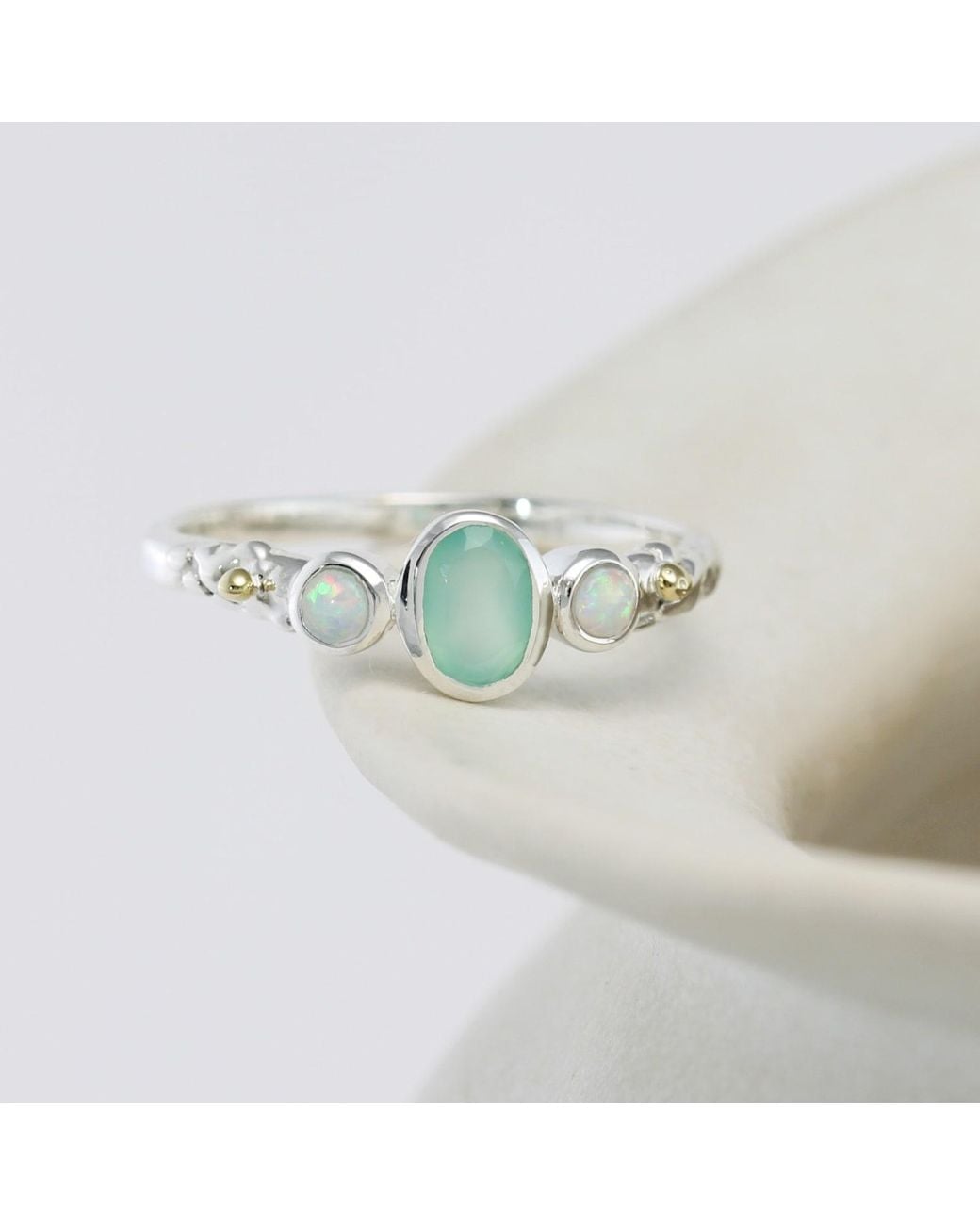 Isla Silver White Aqua Chalcedony & Opal Ring