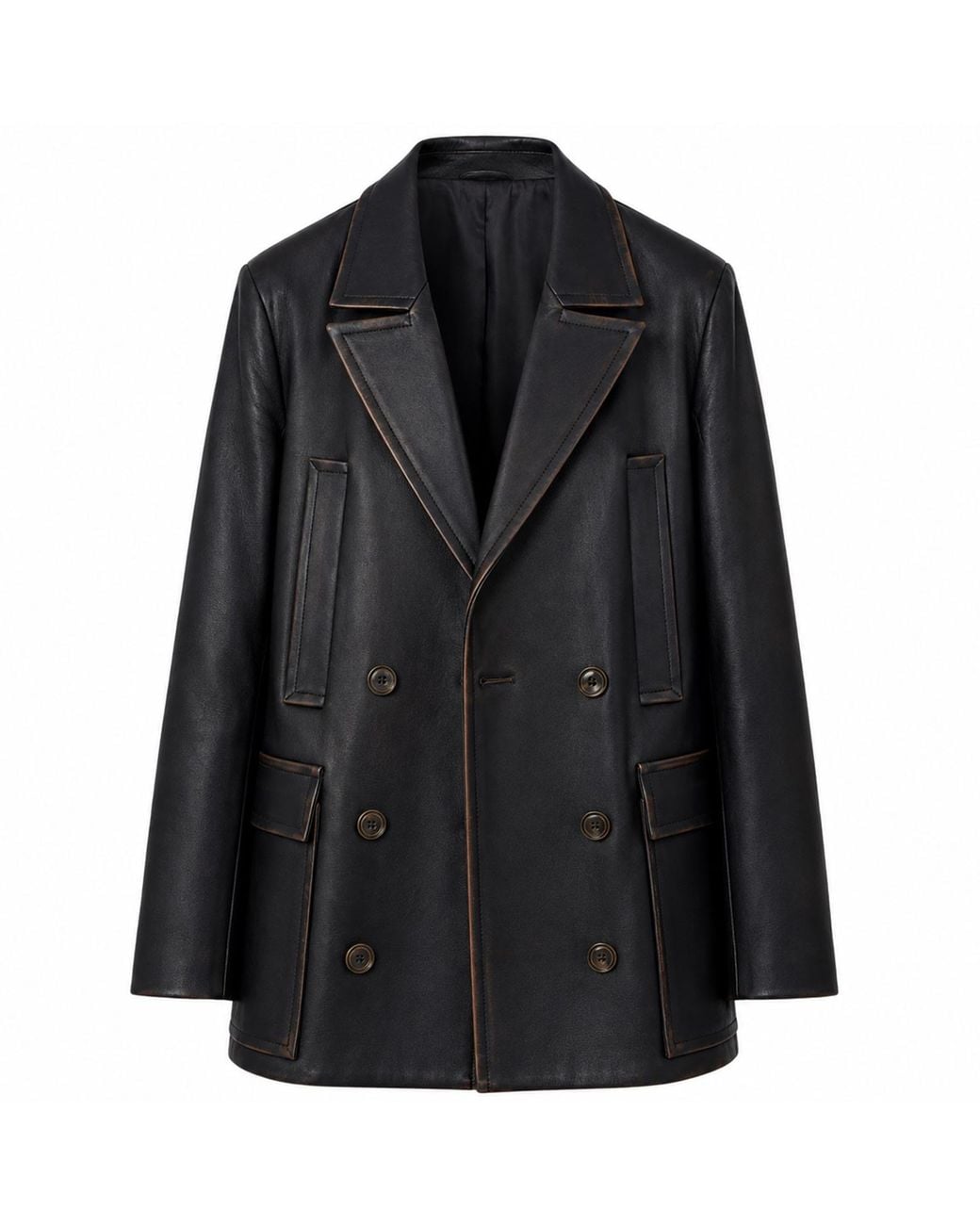 FRONT ROW SHOP Black Double Breasted Leather Jakcket