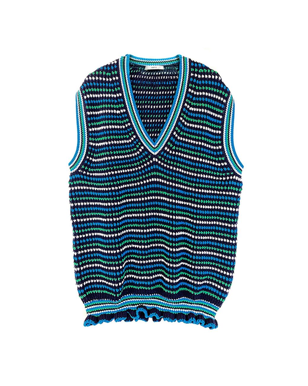 Arto. Blue Yeah! Cozy Wool Blend Ruffles Stripes Oversized Vest for men