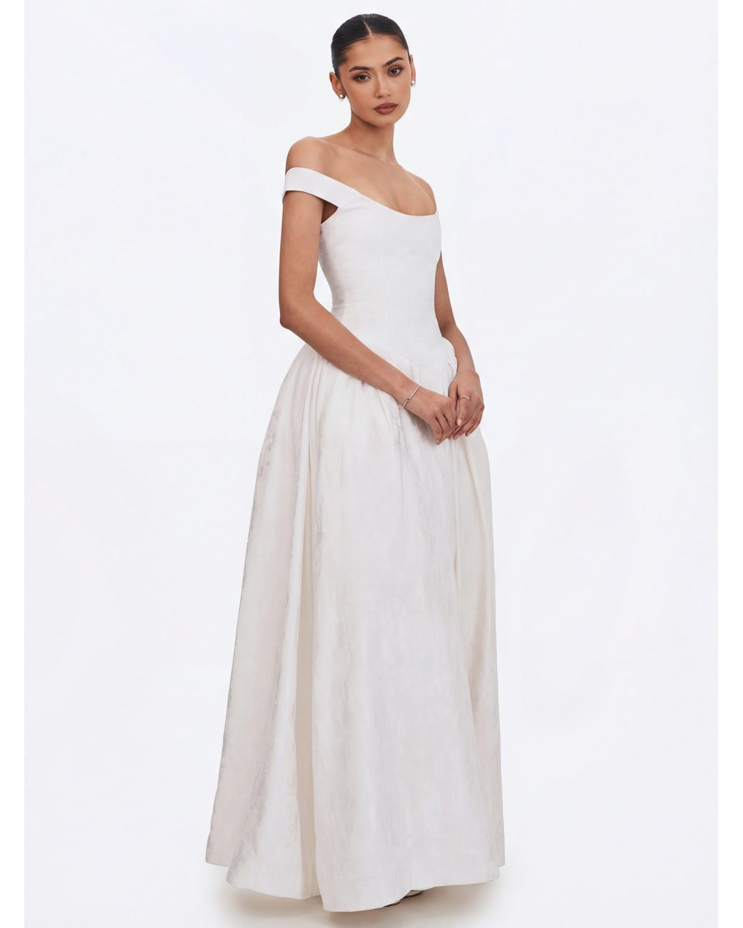 Miss Circle New York White Tinsley Jacquard Bardot Wedding Gown