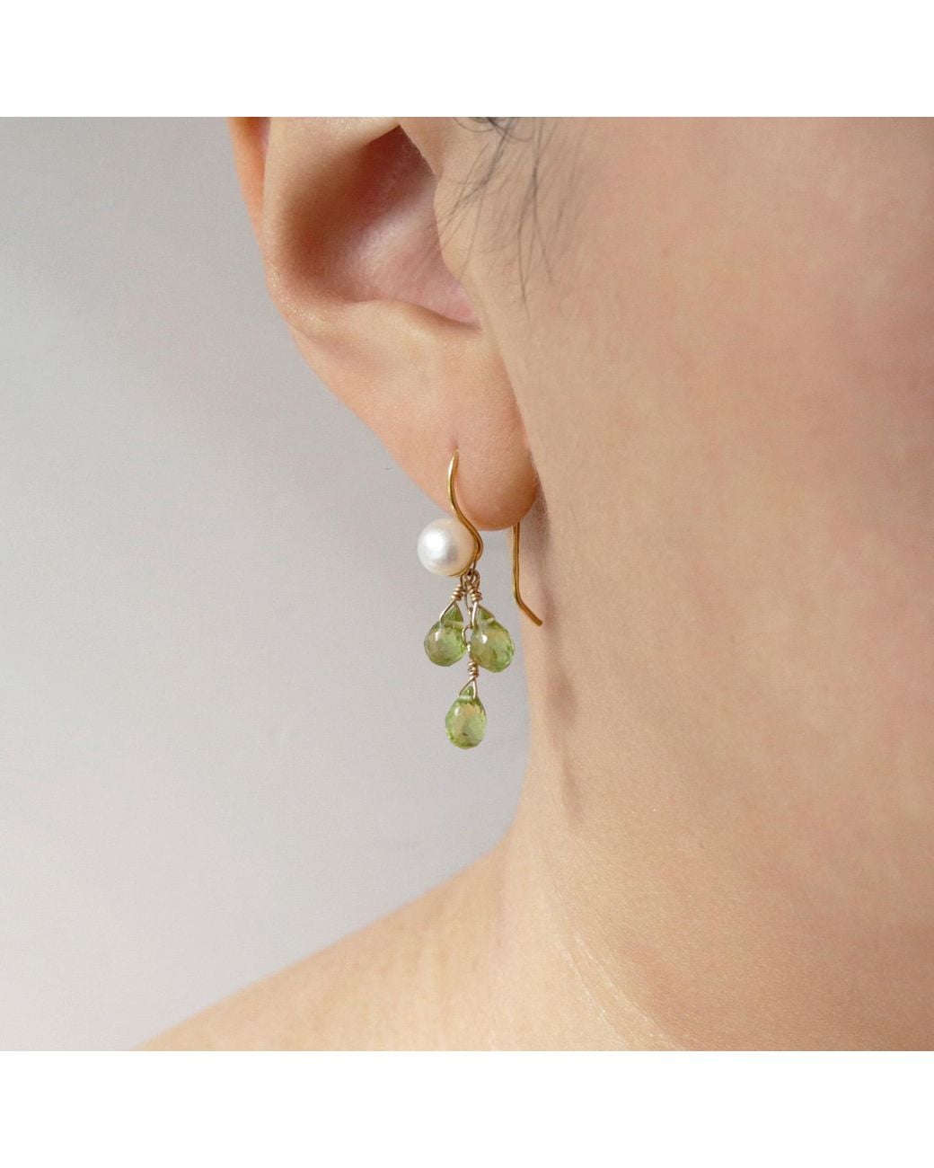 MOUNIR LONDON Green Pearl And Peridot Cluster Drop Earrings