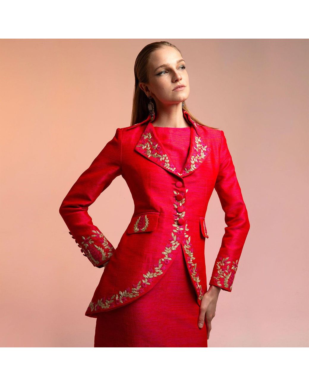 Beatrice von Tresckow Pink Cerise Pimpernel Longline Silk Jacket