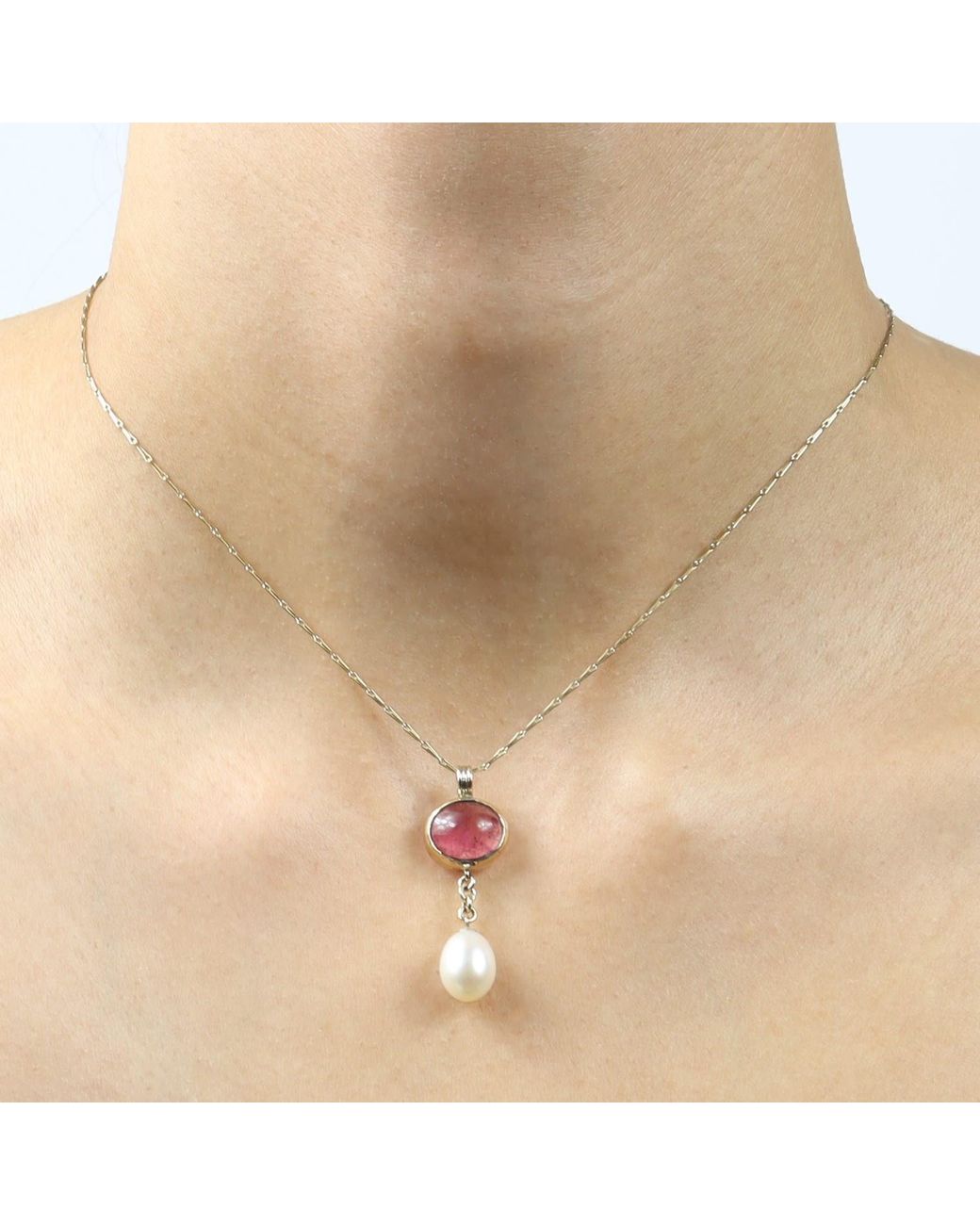 Gabriella Alicia Metallic Tourmaline And Pearl Drop Necklace