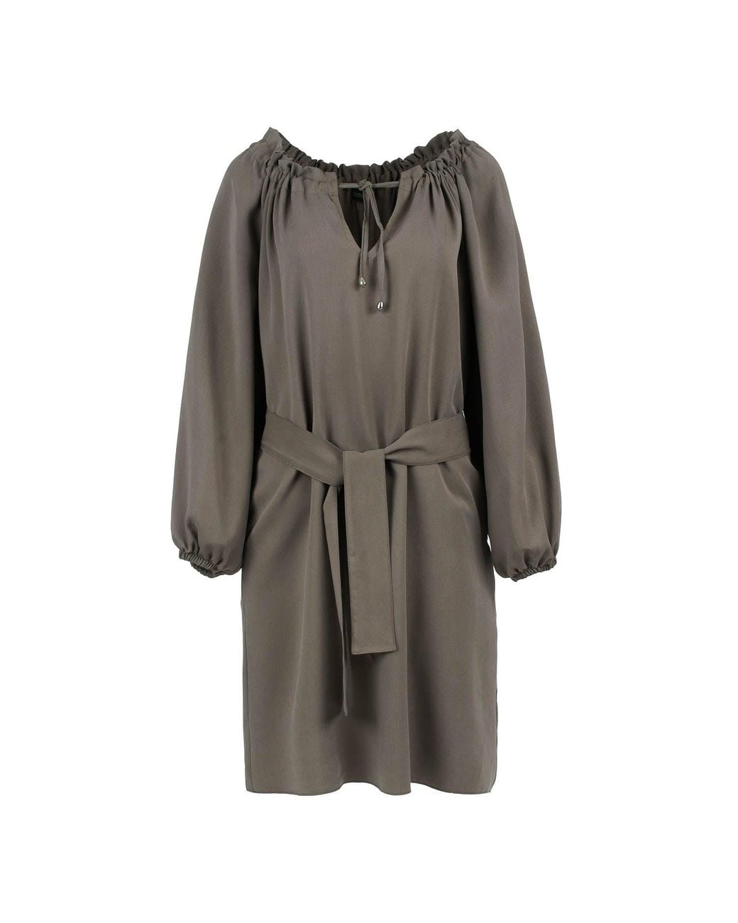 Conquista Gray Belted Colour Dress With Pockets