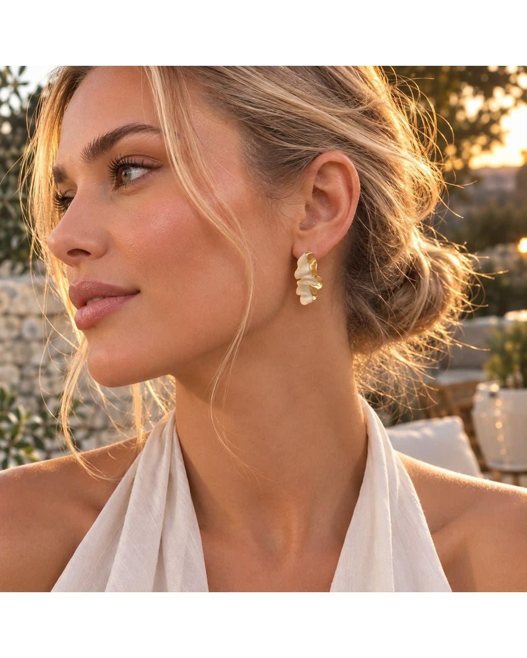 By Ozge Metallic Ocean Whisper Pearl Effect Plated Stud Earrings