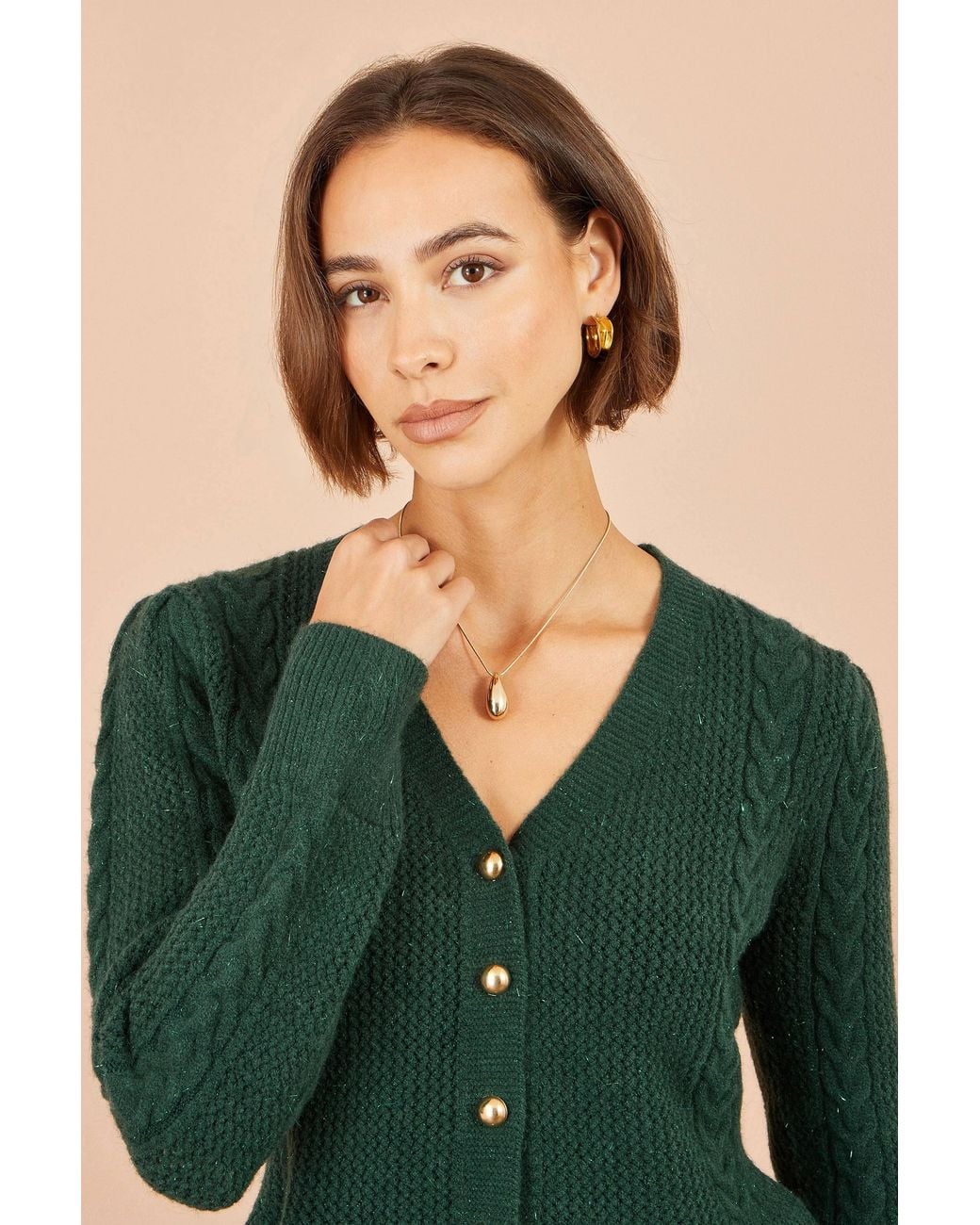 Yumi' Green Cable Knit Peplum Cardigan