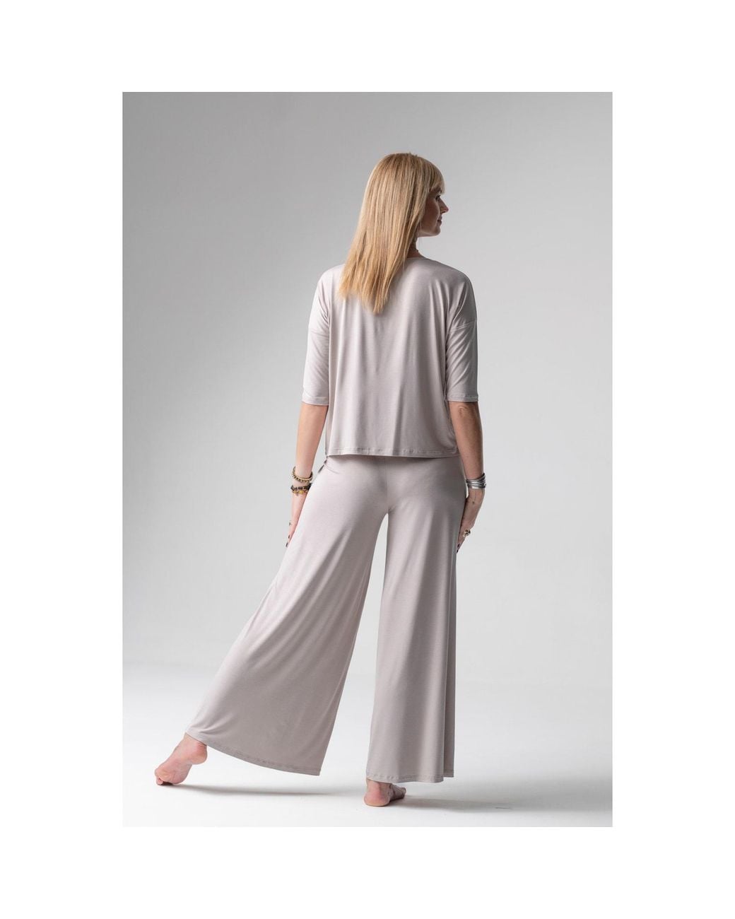 Oh!Zuza Natural Neutrals Jackie Loungewear Pyjama Set, Wide-Leg Trousers – Almond Milk