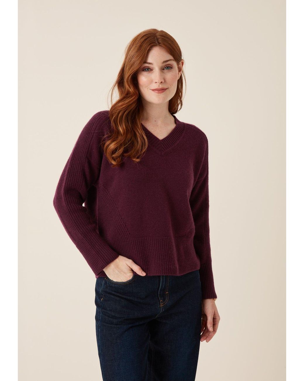 Loop Cashmere Purple V Neck Lofty Sweatshirt