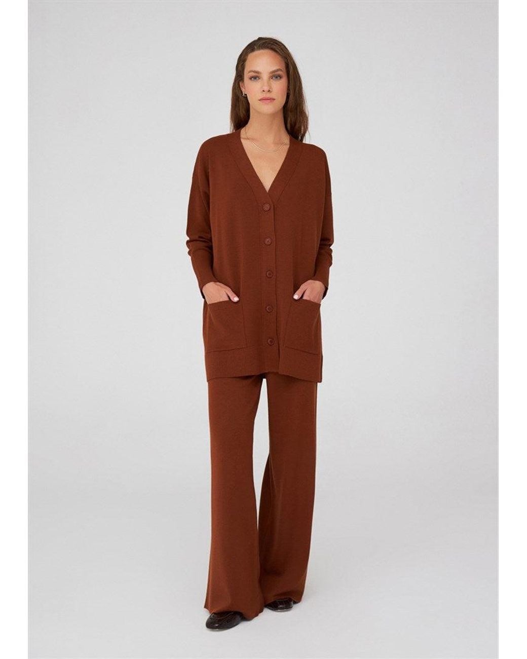 Peraluna Brown Nicola V-Neck Long Knit Cardigan
