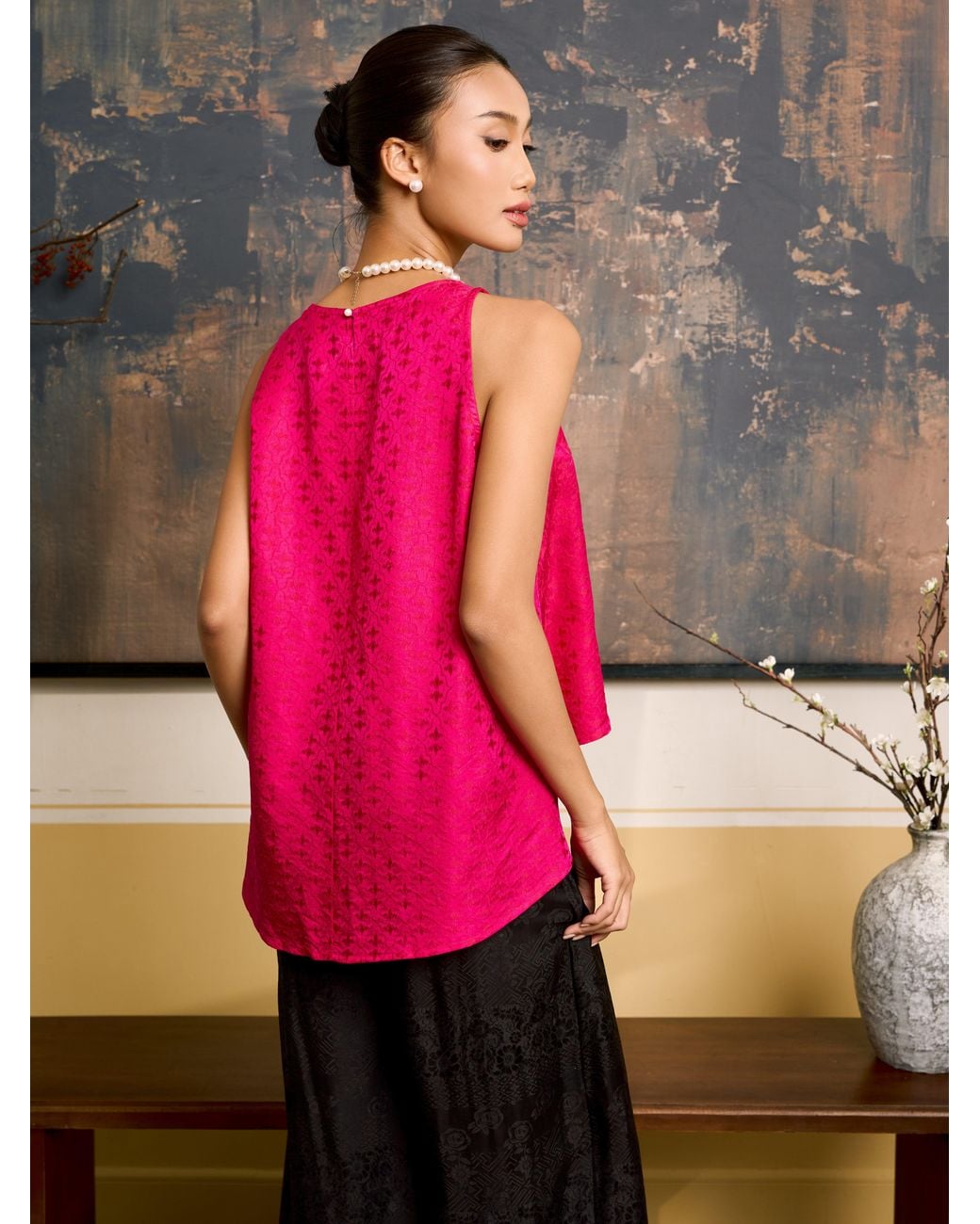 Silk and Bears Pink Ophelia Fuchsia Draped Silk Shell Top