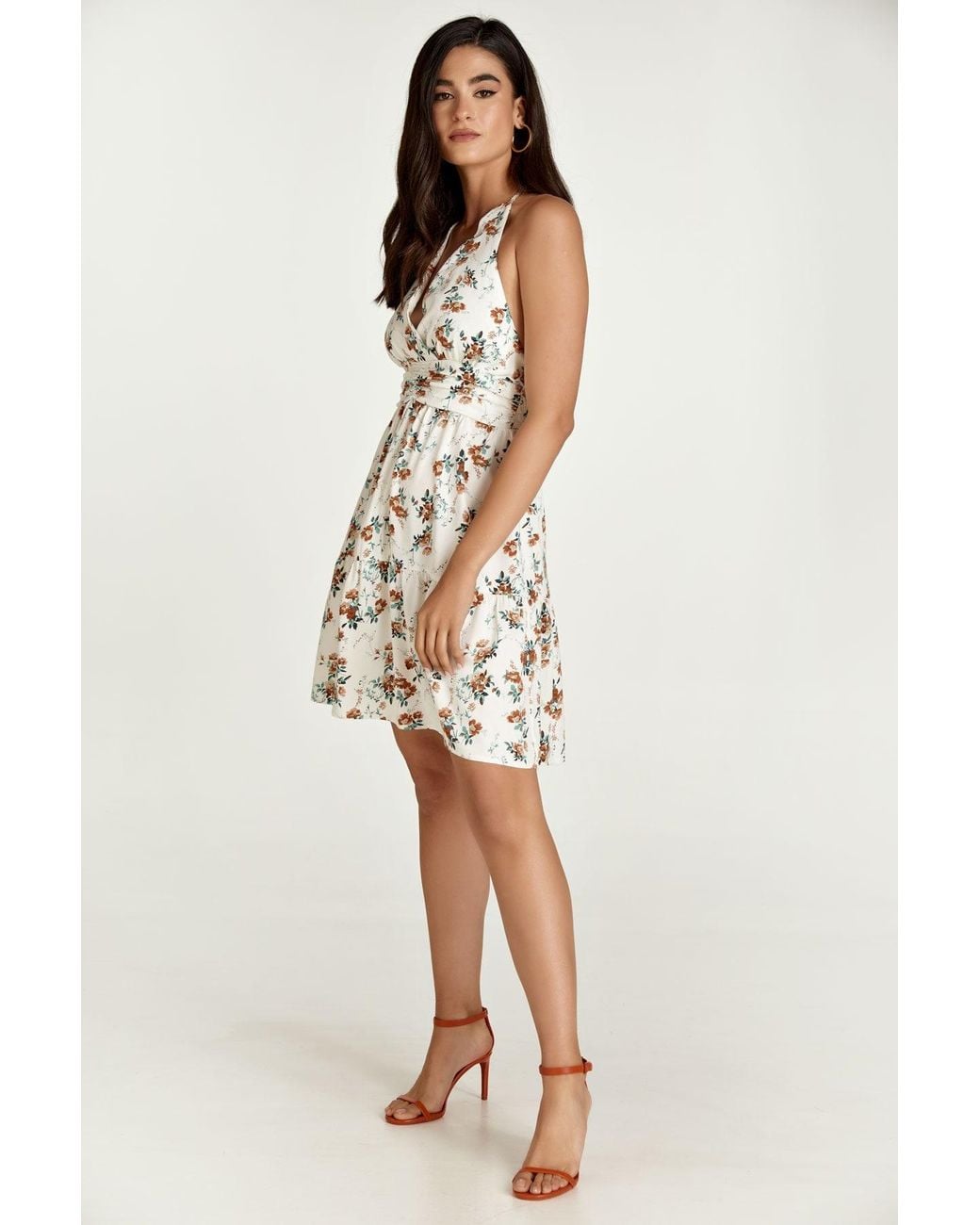 Conquista White Neutrals Ecru Floral Empire Line Mini Dress