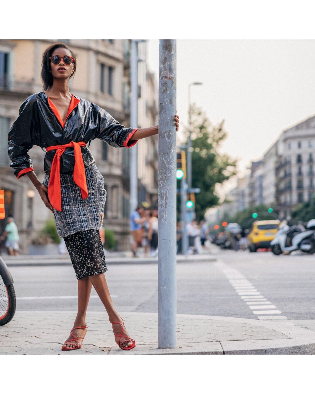 Miro Misljen Gray City Grid Lace-Pane Skirt