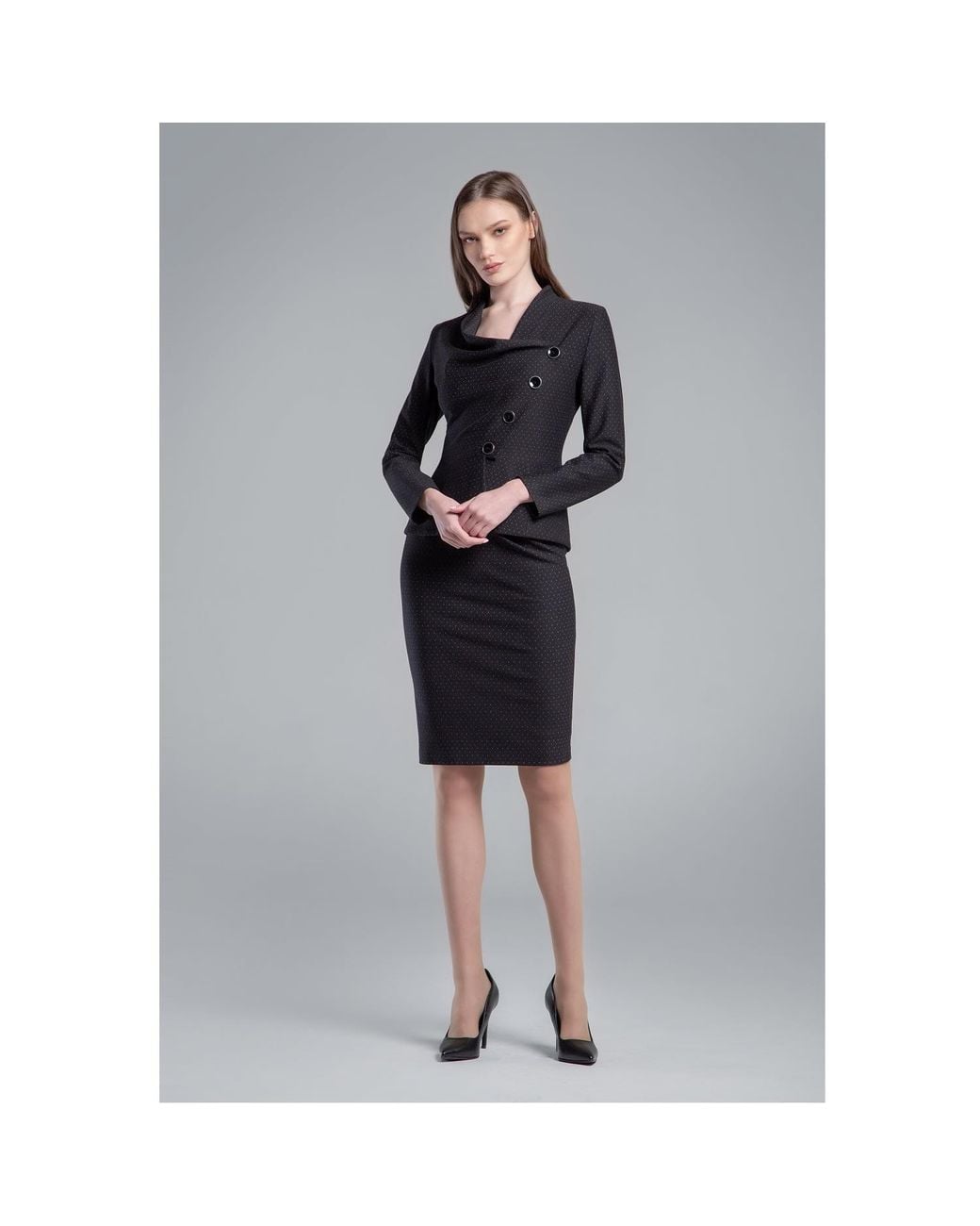 Rumour London Blue Hampstead Jacquard Jersey Tailored Pencil Skirt