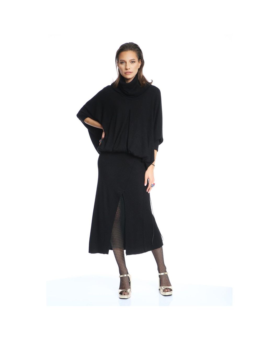 Silvia Serban Black Ribbed Skirt With Elasticated Tulle Linen
