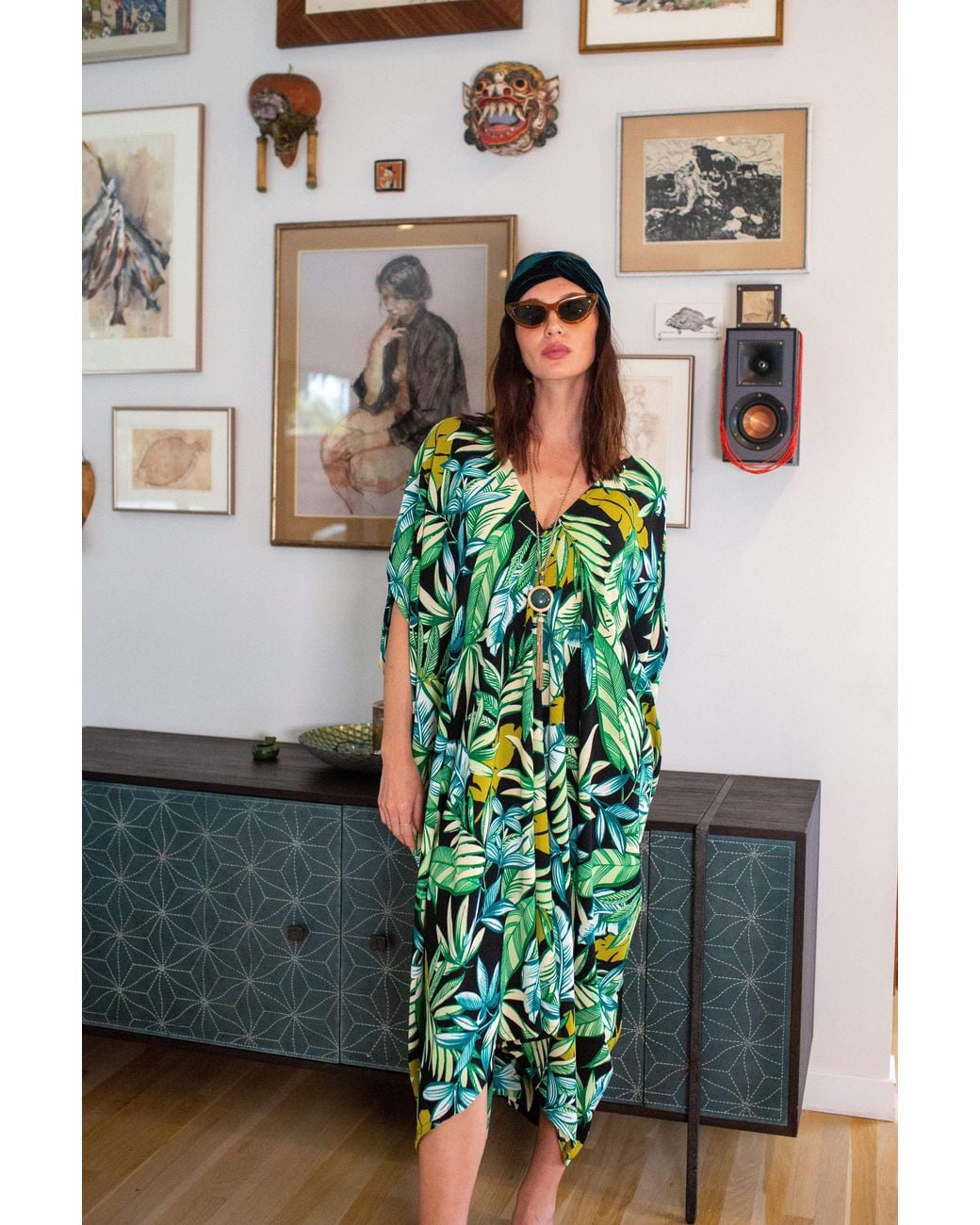 Jennafer Grace Green Canopy Noir Caftan