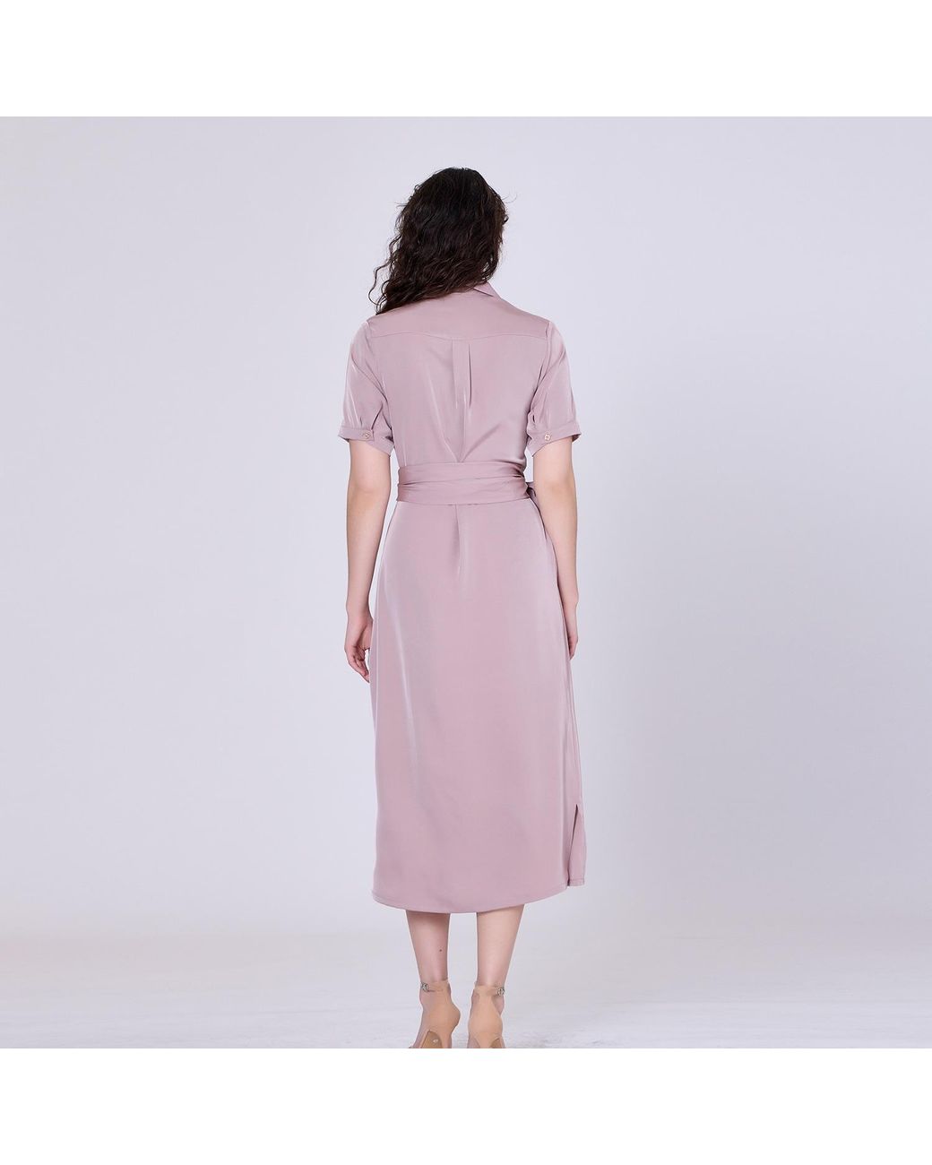 Smart and Joy Purple Mat Satin Midi Shirt Dress