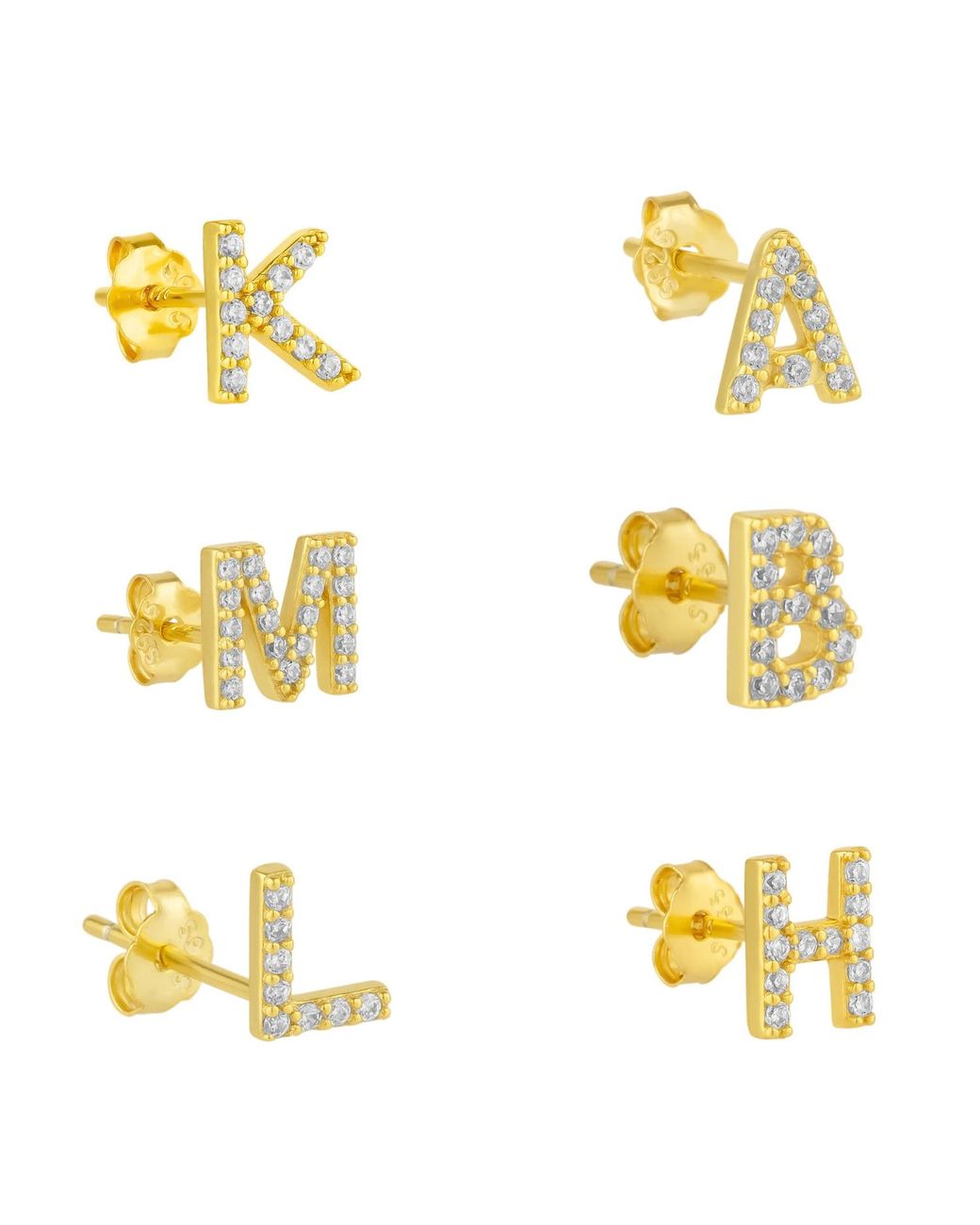 Spero London Metallic Initial Letter Stud Earring Sterling Plated