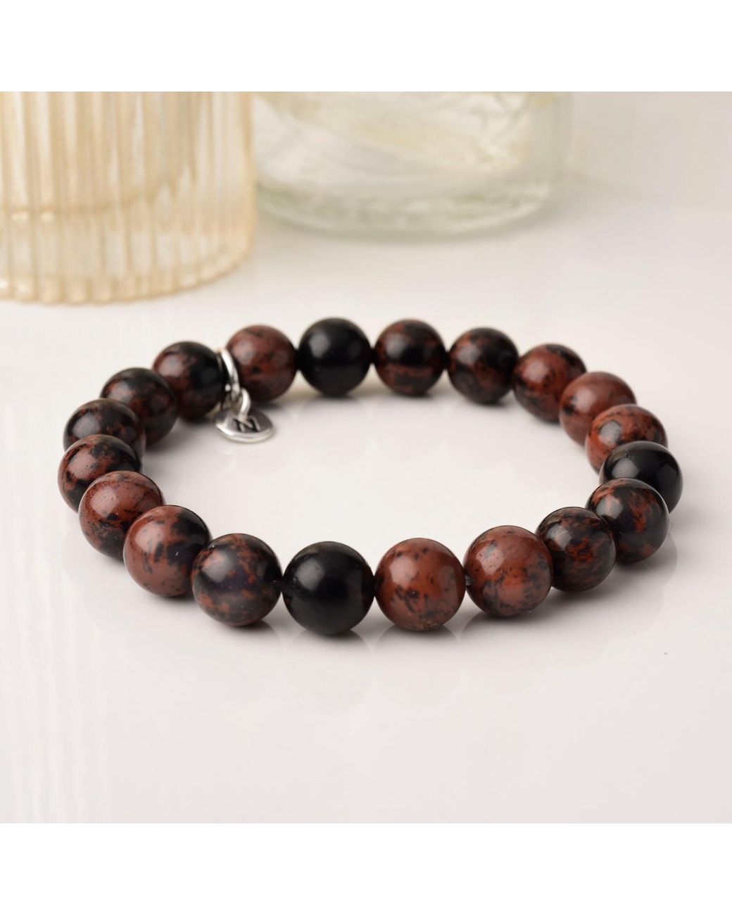 Nellou Jewellery Brown Affinity Mahogany Obsidian Gemstone Bracelet for men