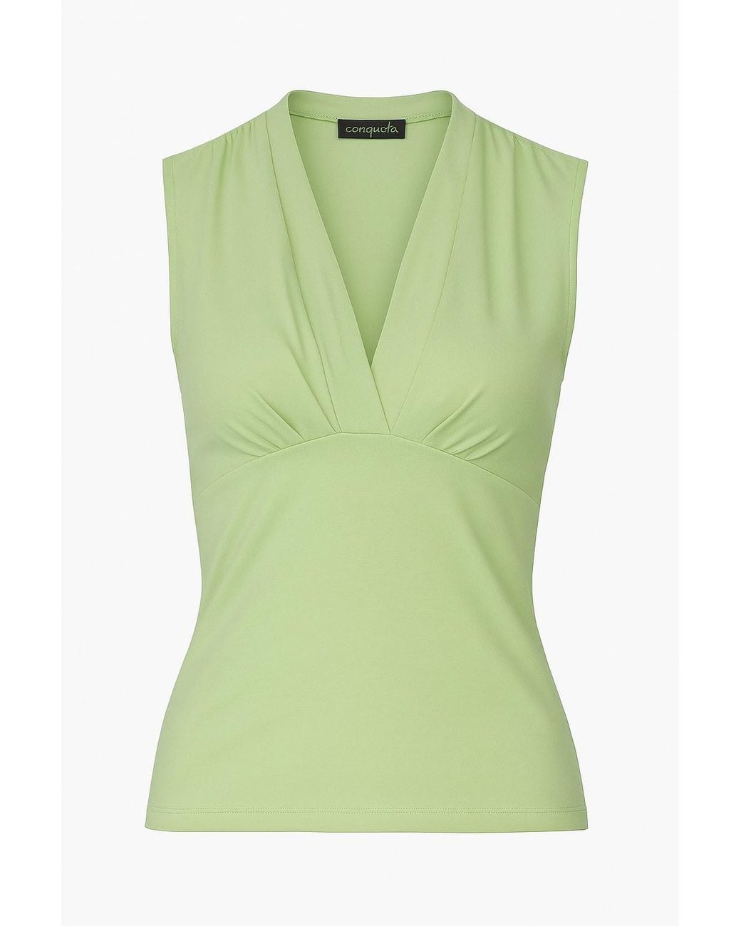 Conquista Green Light Sleeveless V-Neck Fitted Top – Soft Viscose-Blend Fabric