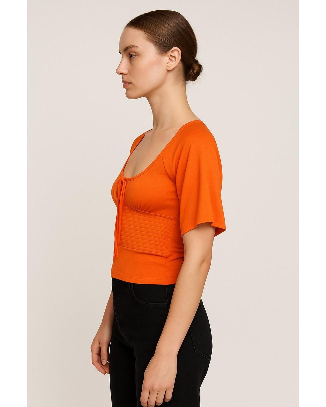 Conquista Orange Tie-Front Top – Chic Femininity With A Modern Flair