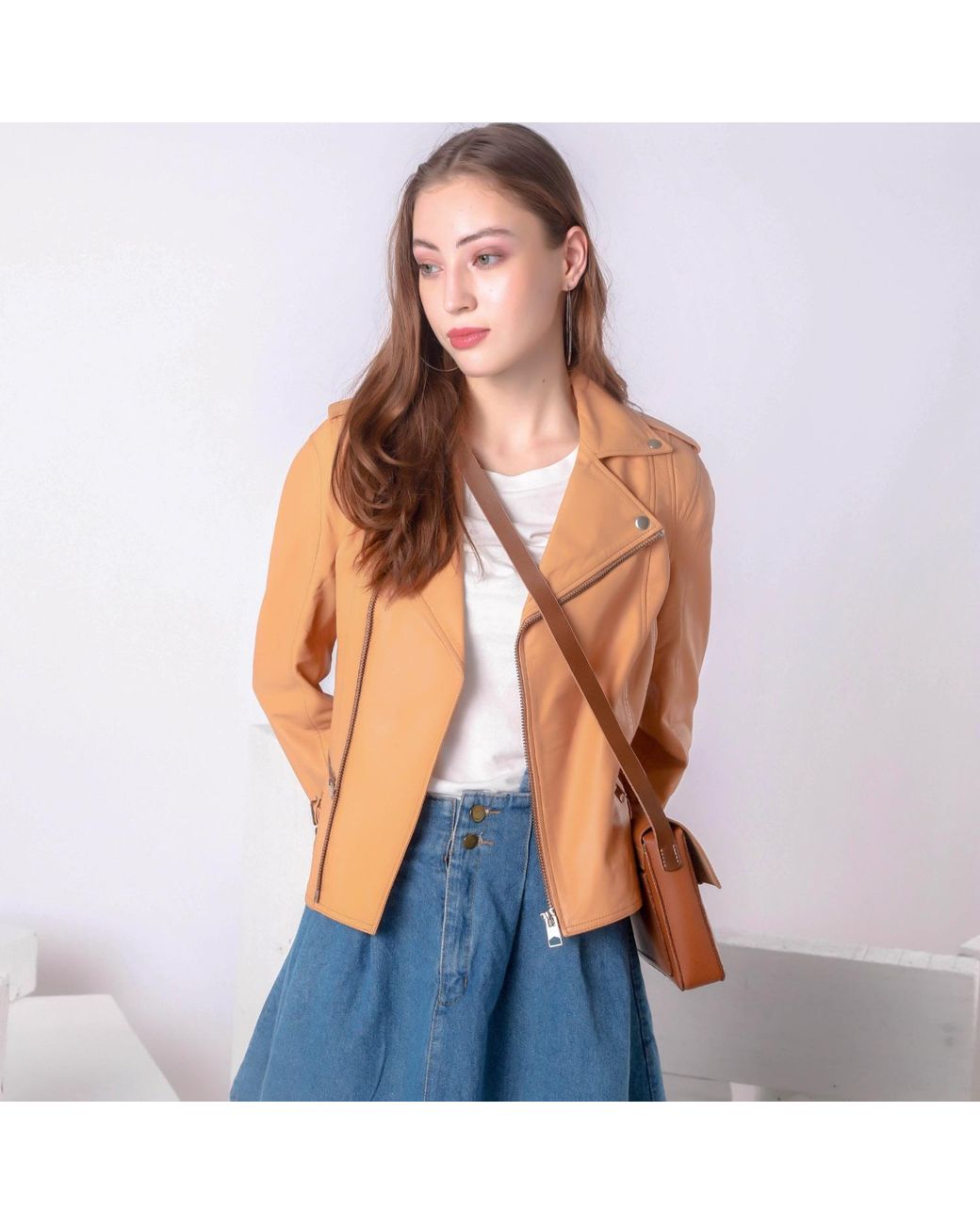 Zasta Studio Brown Brandy Alexander Peach Leather Biker Jacket