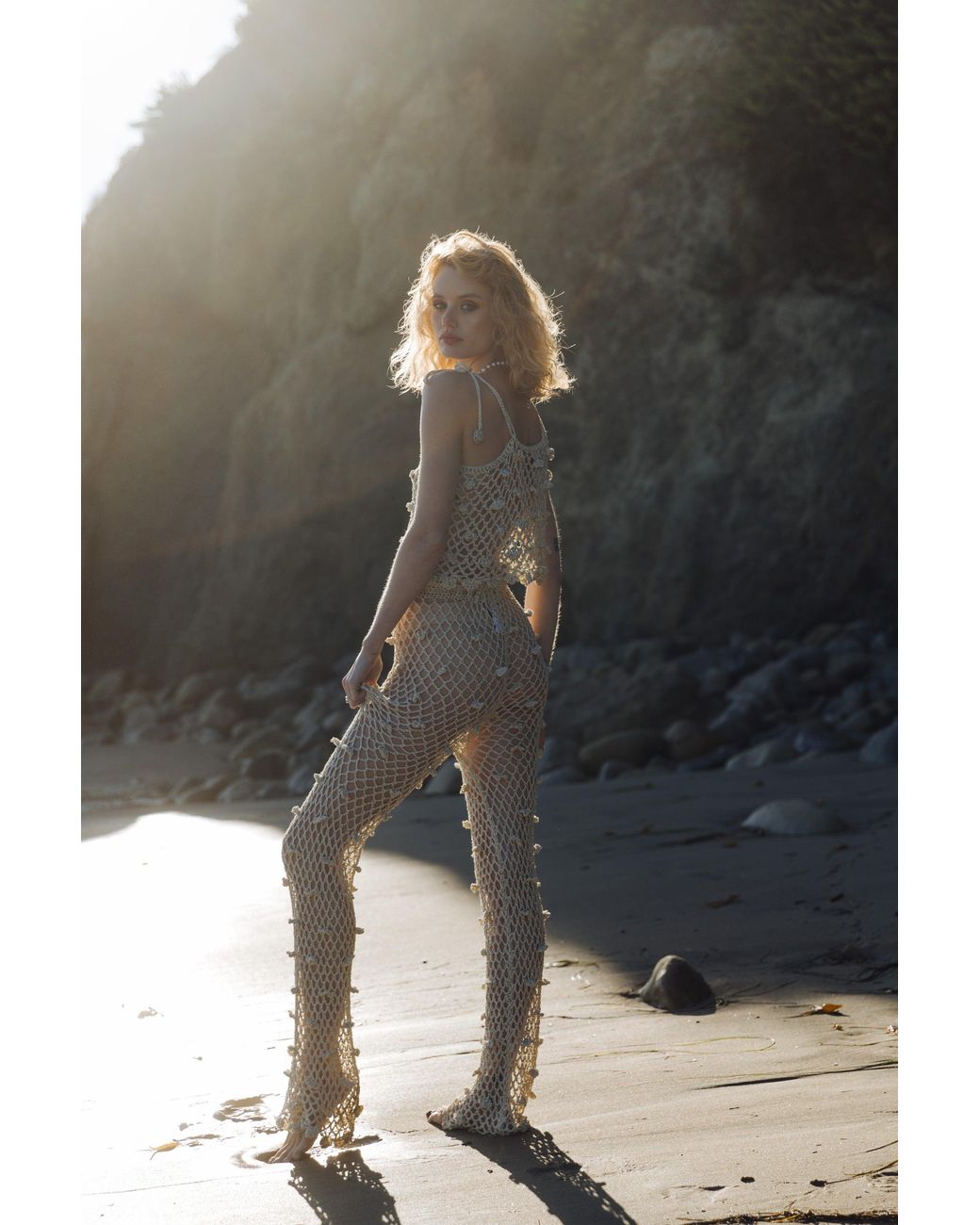 Andreeva Natural Metallic Handmade Crochet Pants