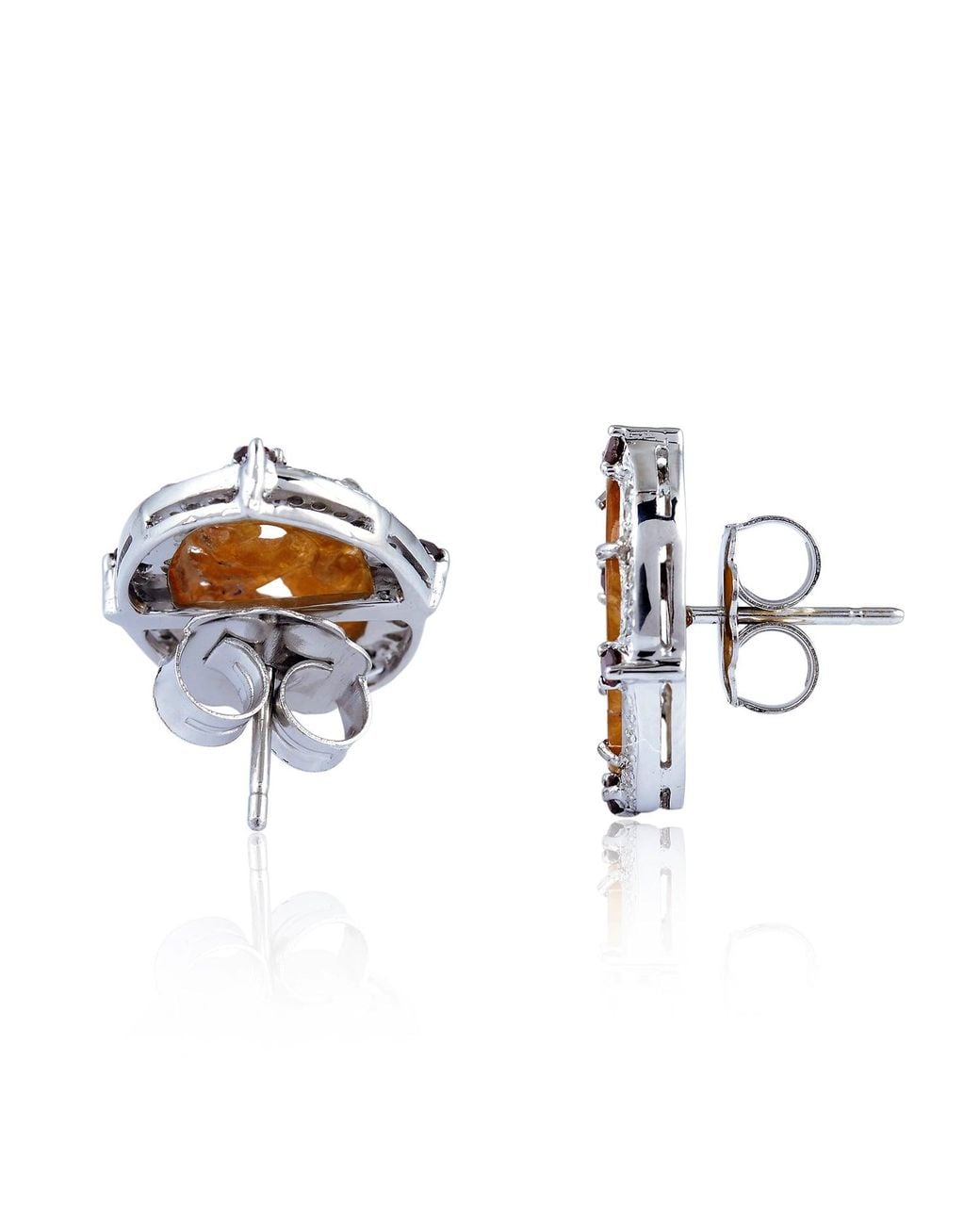 Artisan Metallic 18K & Sterling Carved Jade Diamond Stud Earrings