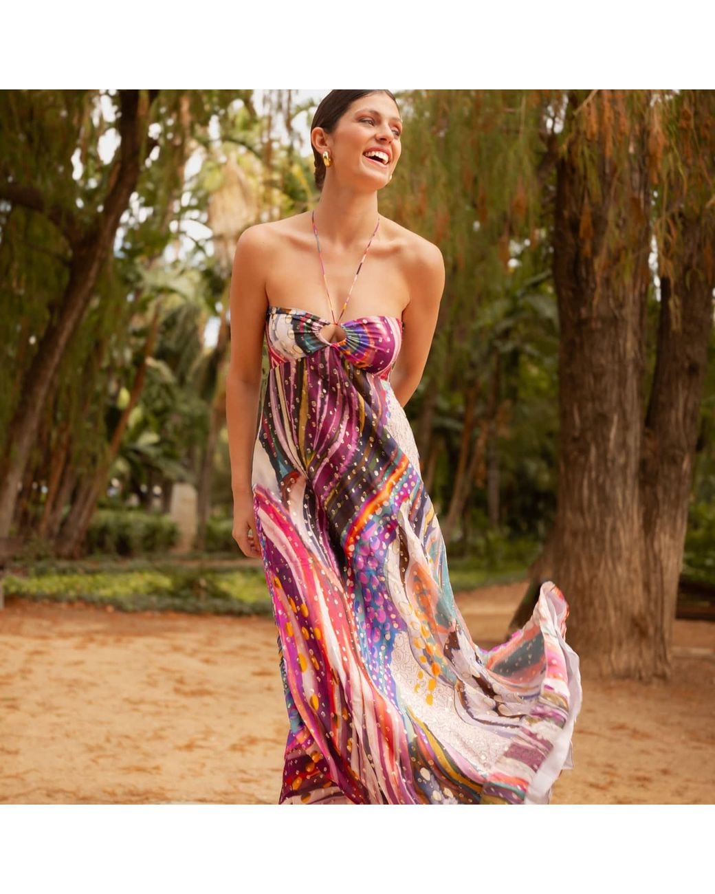 Introvertie VIENNA Purple Forgot About You Flowy Bandeau Viscose Lurex Maxi Dress