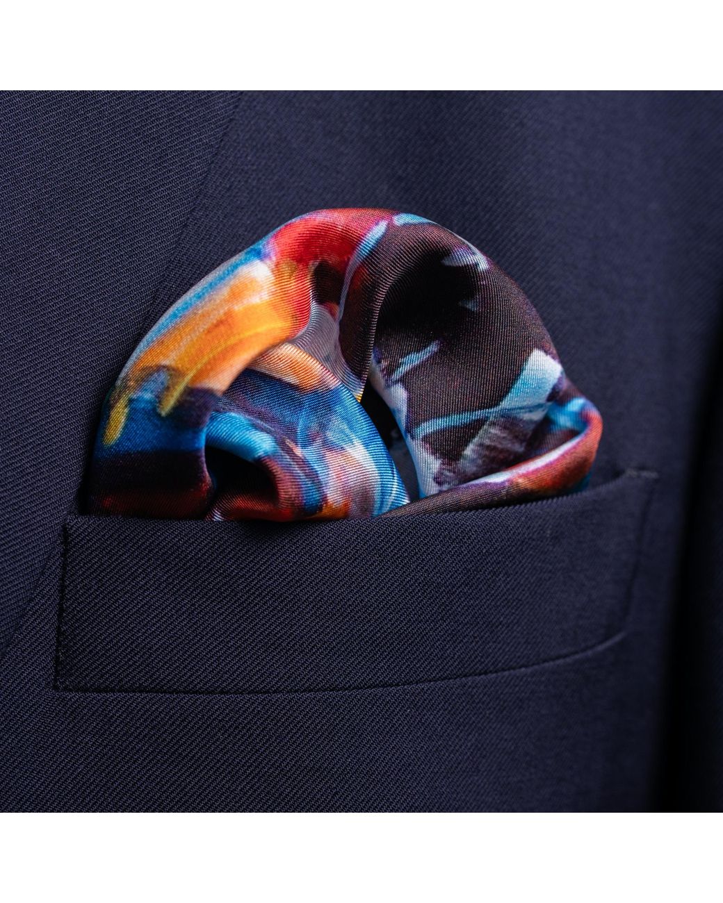 Otway & Orford Blue 'Break Away' Cycling Silk Pocket Square. Full-Size for men