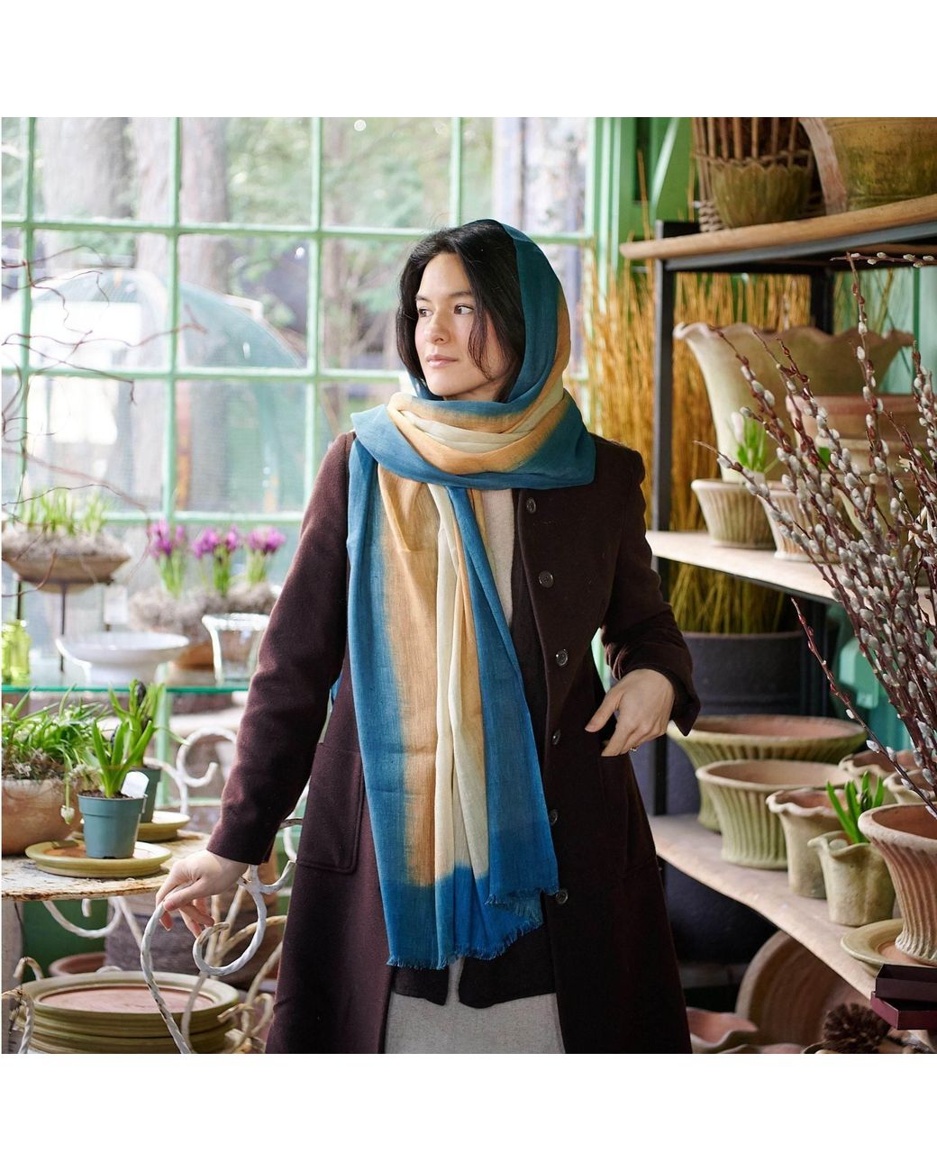 Variously Blue Oceana Soft Linen Silk Handloom Scarf