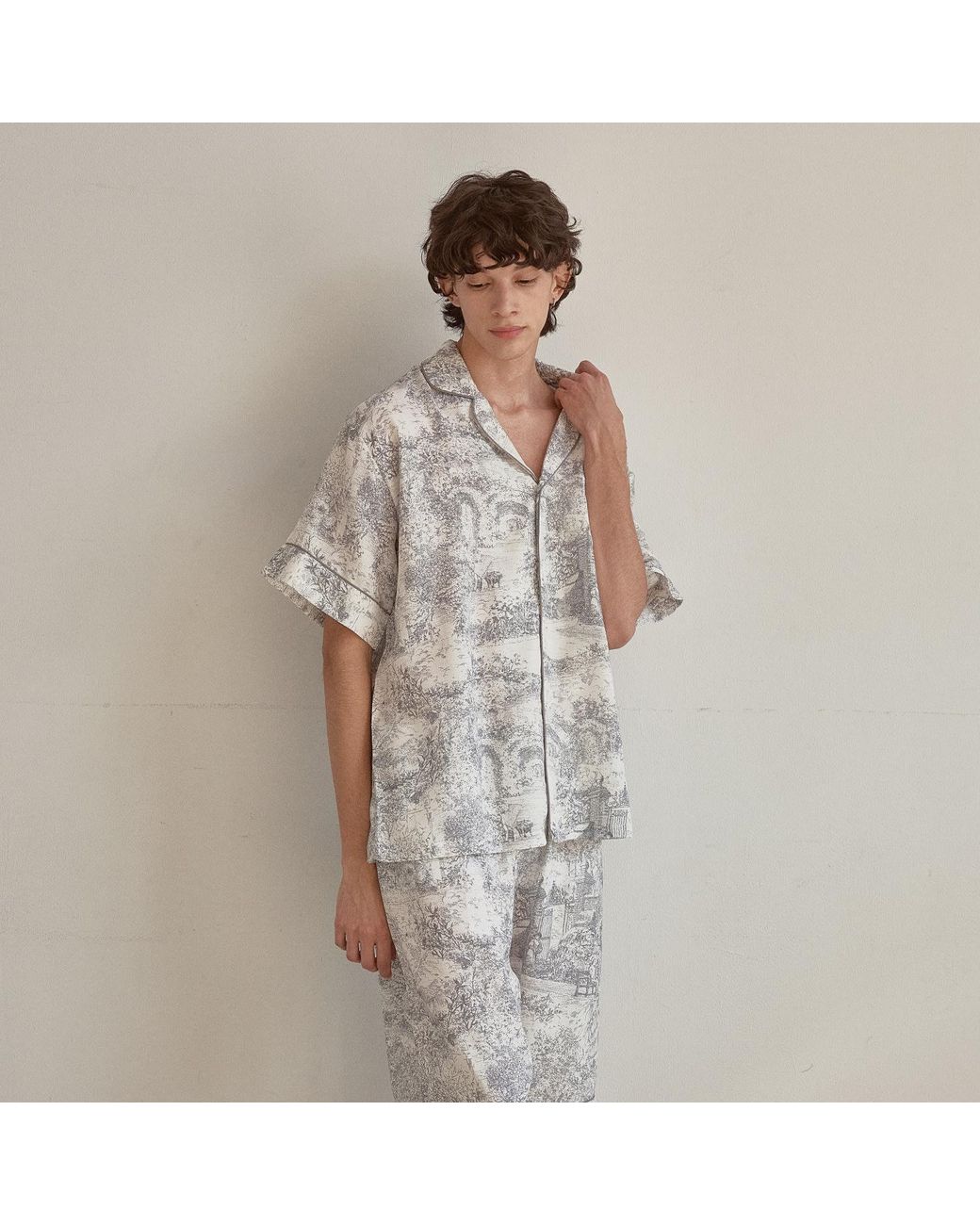 Luna Luz Blue Rebecca Toile Cotton Short-Sleeve Pajama Set for men