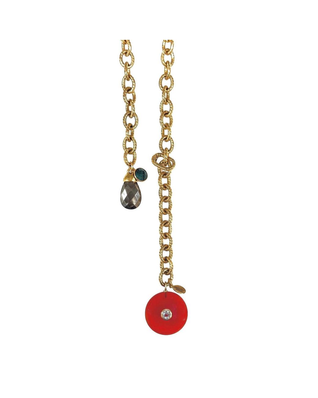 Persia Dona Jewelry Metallic Vintage Chain X Carnelian Circle Necklace