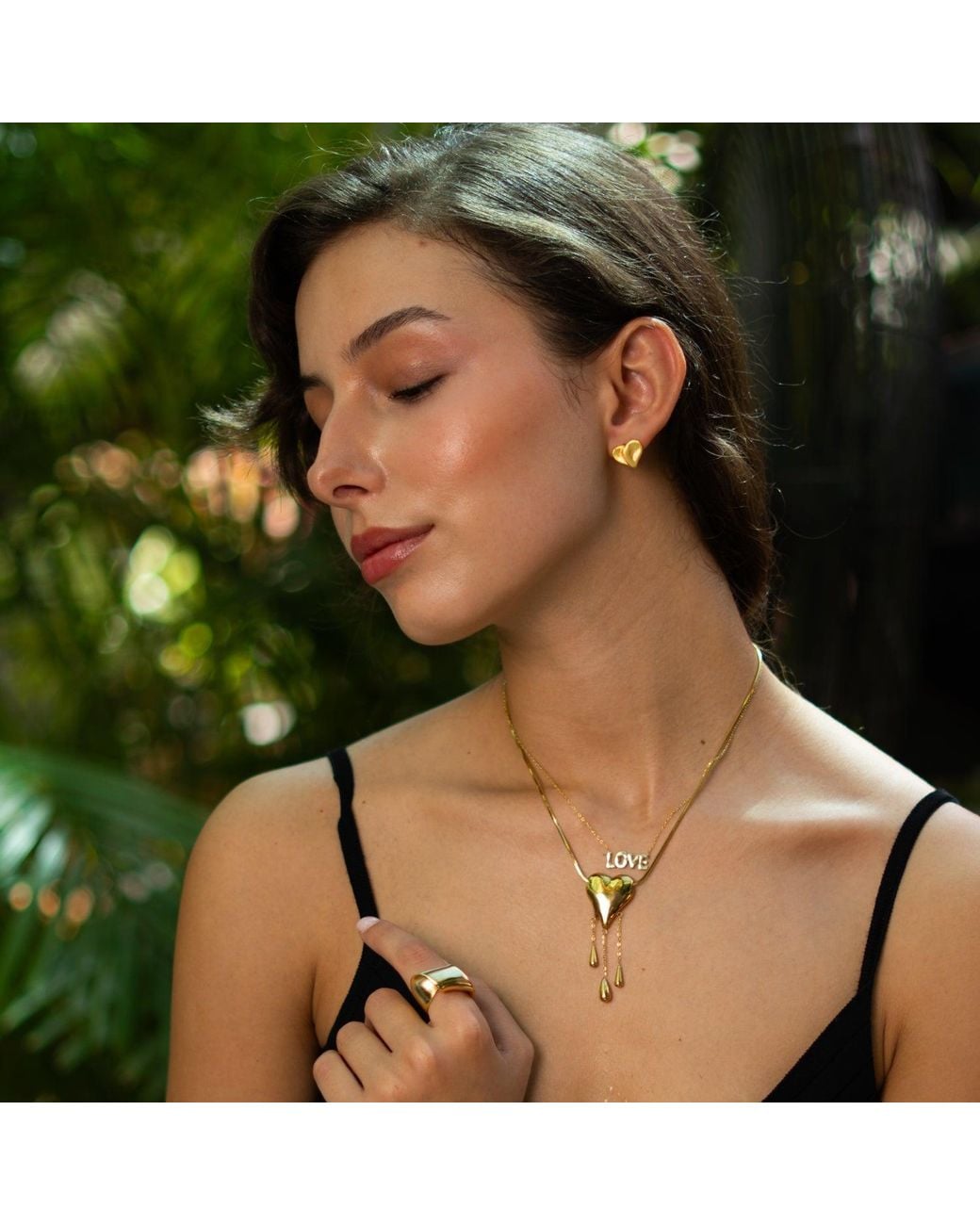 Ebru Jewelry Metallic Golden Heartbeat Stud Earrings