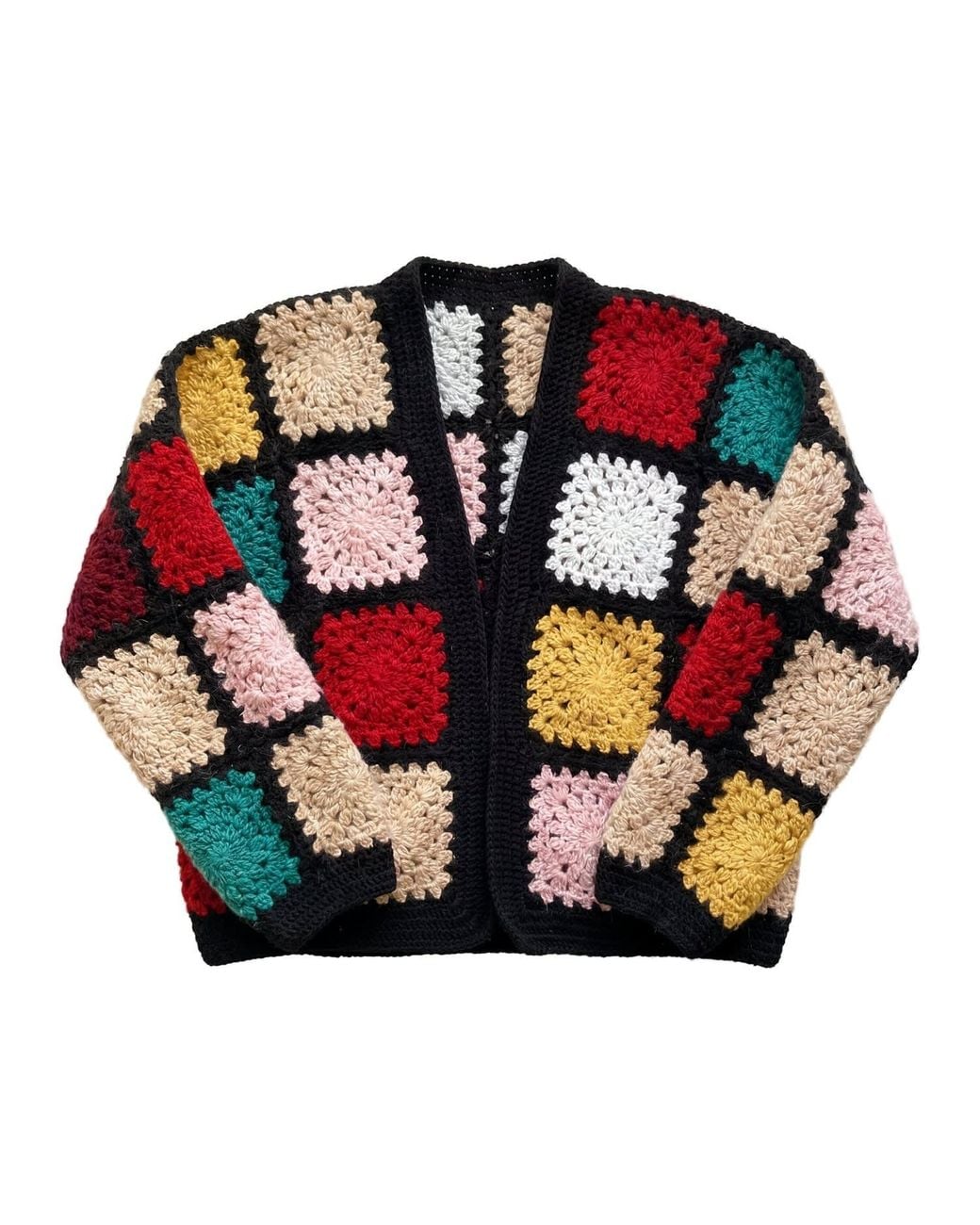 Ana Chic Red Patchwork Granny Square Handmade Crochet Cardigan