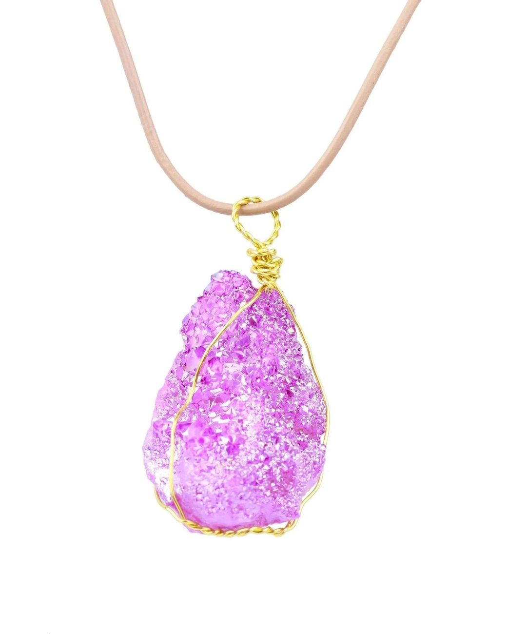 Saachi White Wire Druzy Pendant Leather Necklace