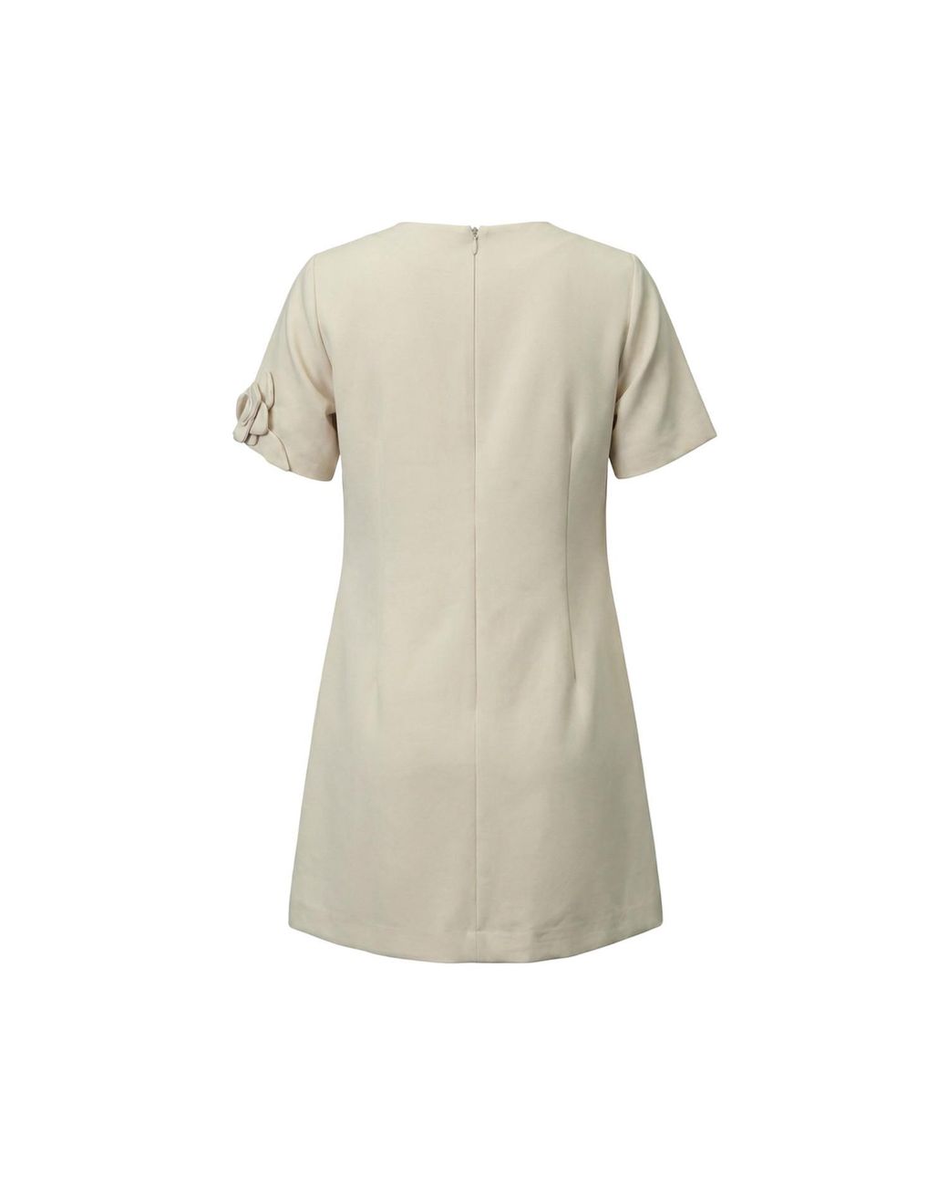 Modenaire Natural Neutrals Floral Applique Short Sleeve Mini Shift Dress