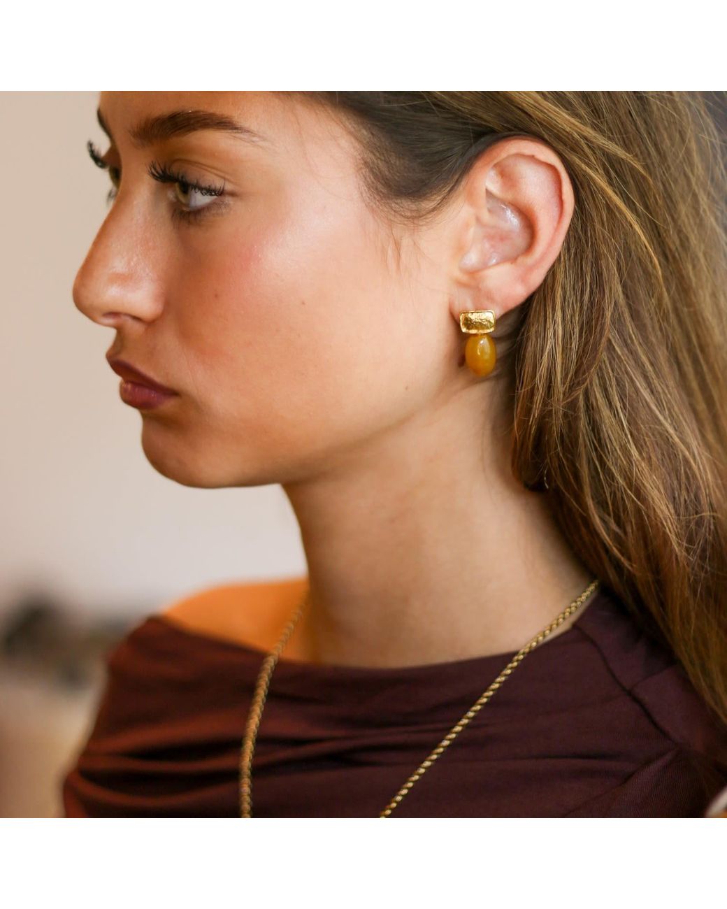 Kybele Studio Yellow Agate Drop Earrings