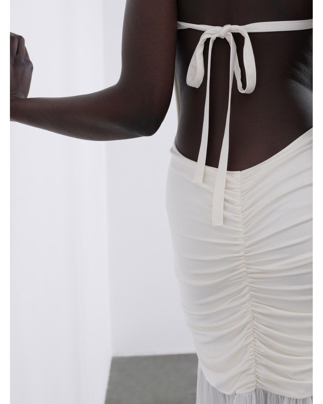 Sélone White Celine Pleated Balloon Dress