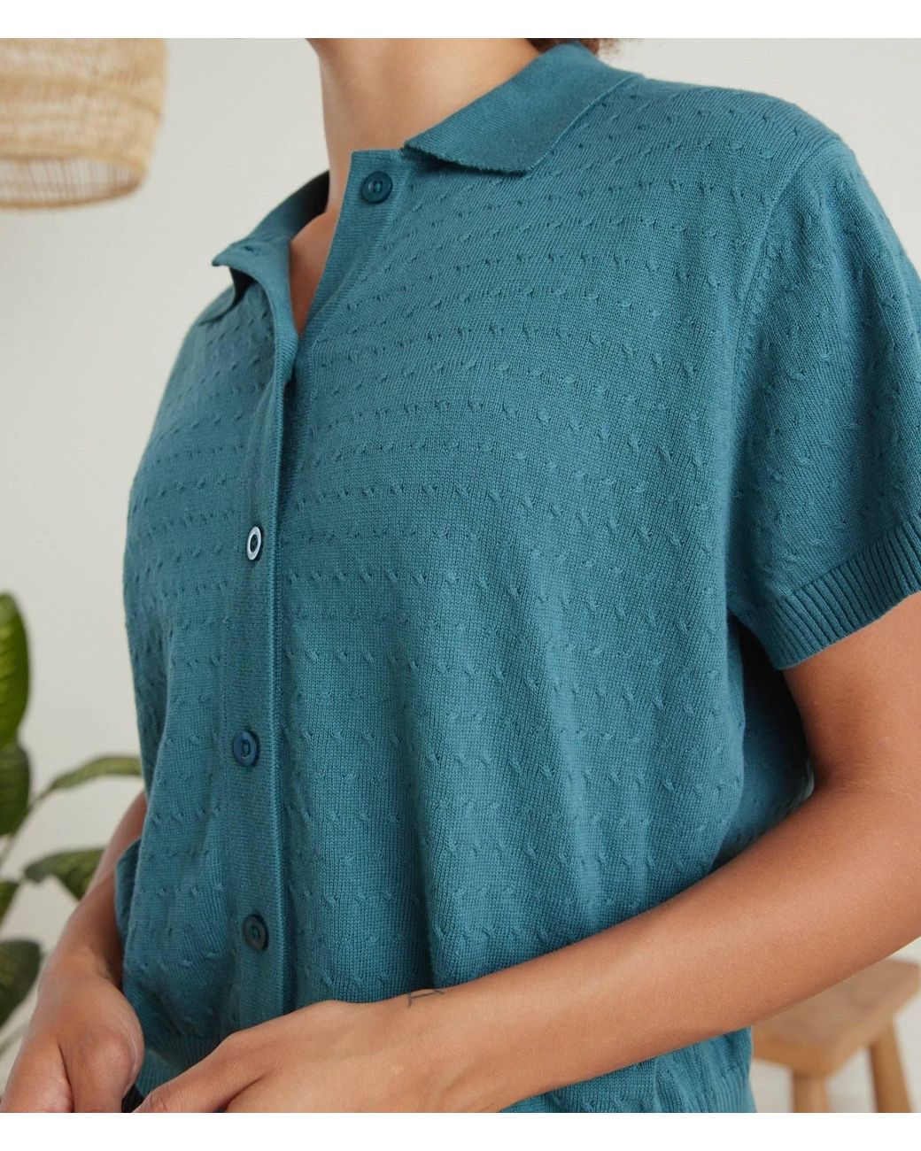 Known Supply Blue Button Up Collared Sweater